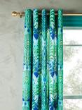 John Lewis + Matthew Williamson Peacock Ikat Pair Lined Eyelet Curtains, Blue