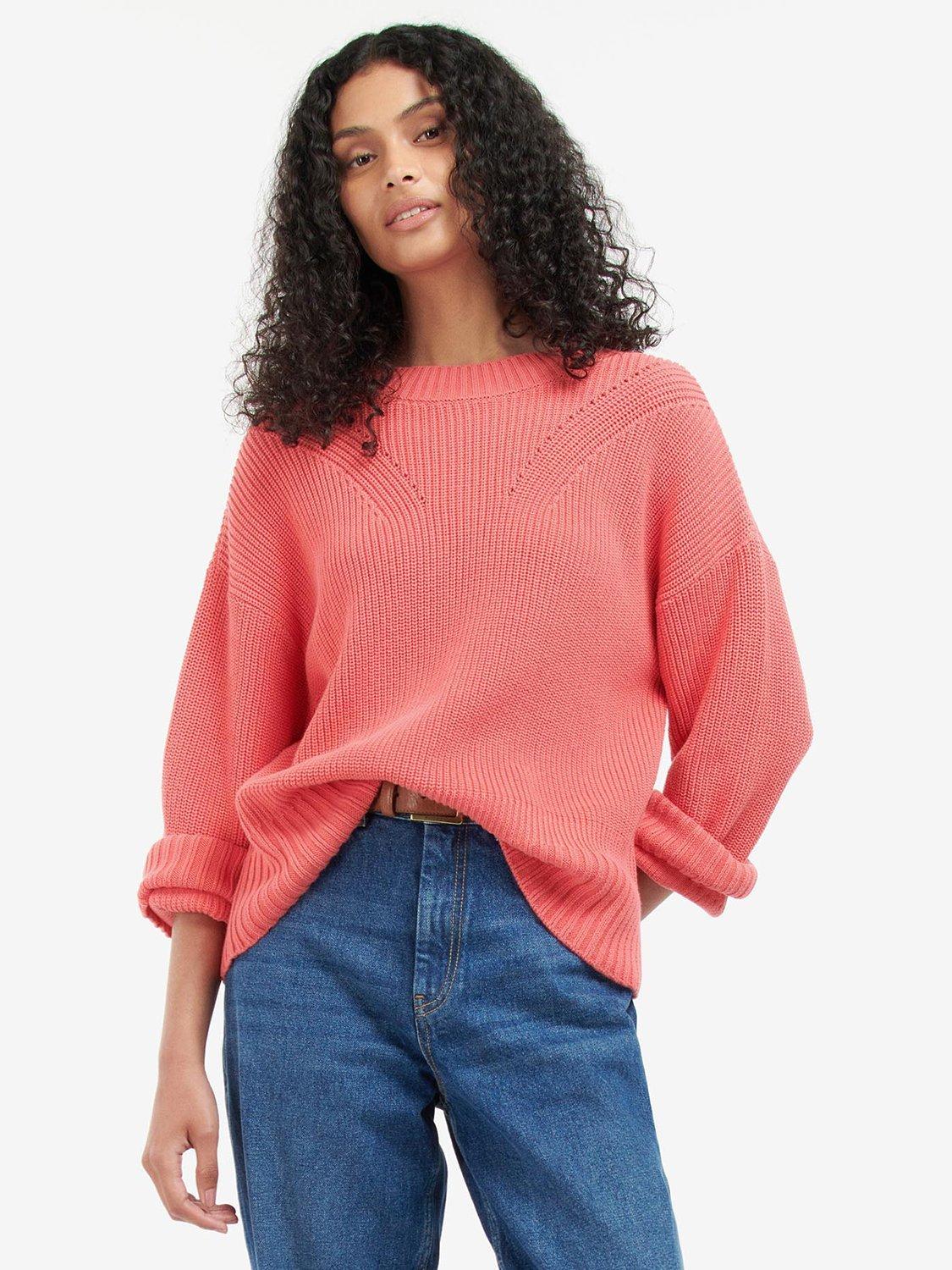 Barbour Coraline Fisherman Knit Jumper, Pink Punch