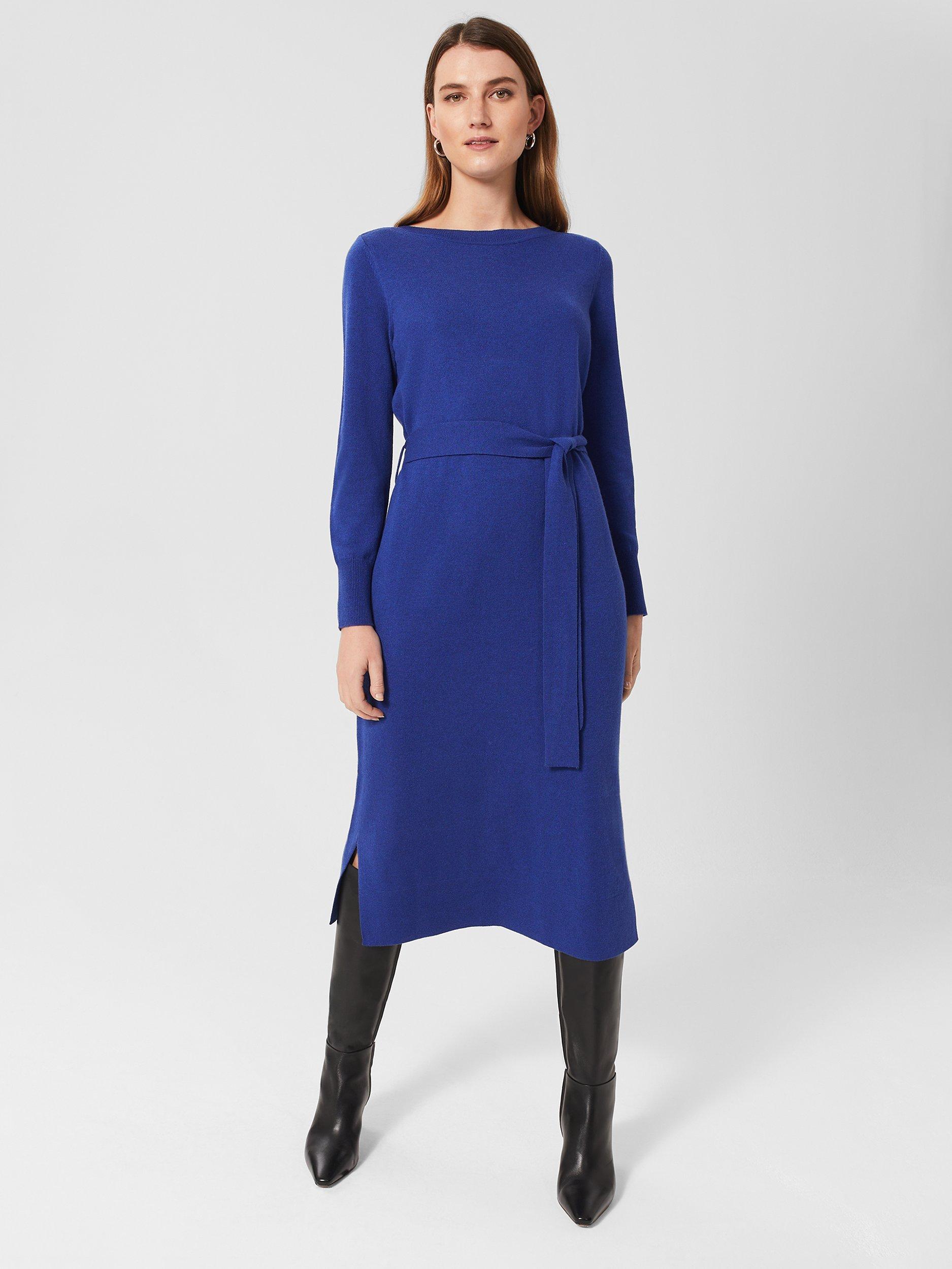 Hobbs Eloise Wool Blend Knit Midi Dress, Cobalt Blue