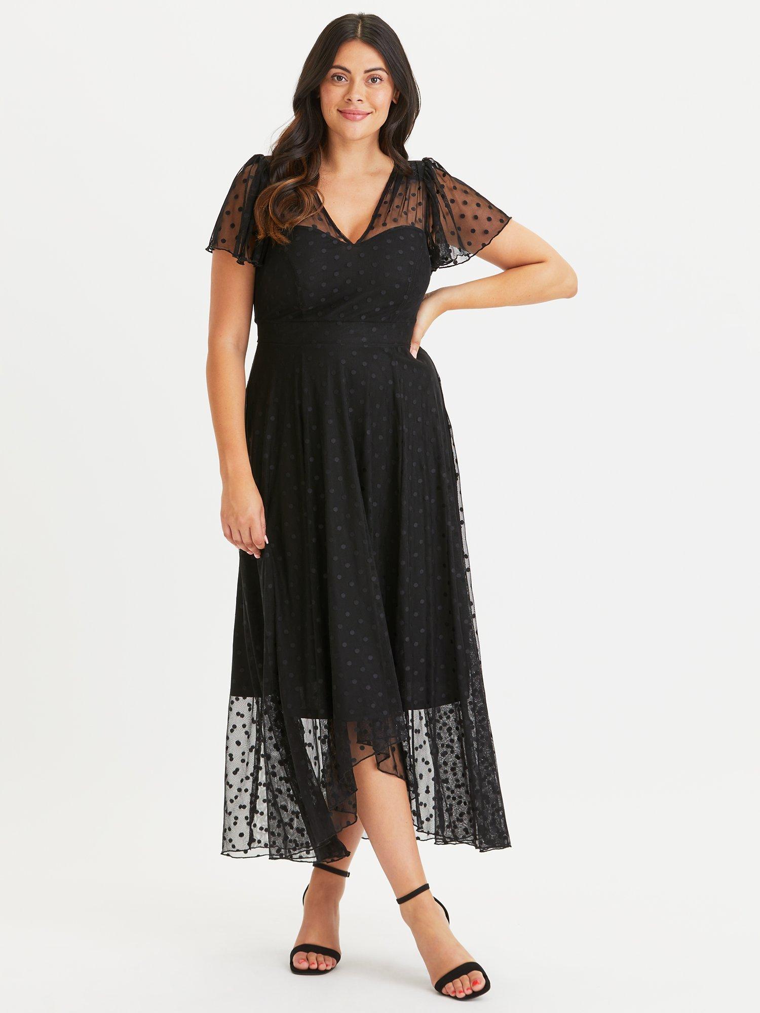 Product image 1 of 4, which shows Scarlett & Jo Doby Polka Dot Midi Dress, Black Doby, 12