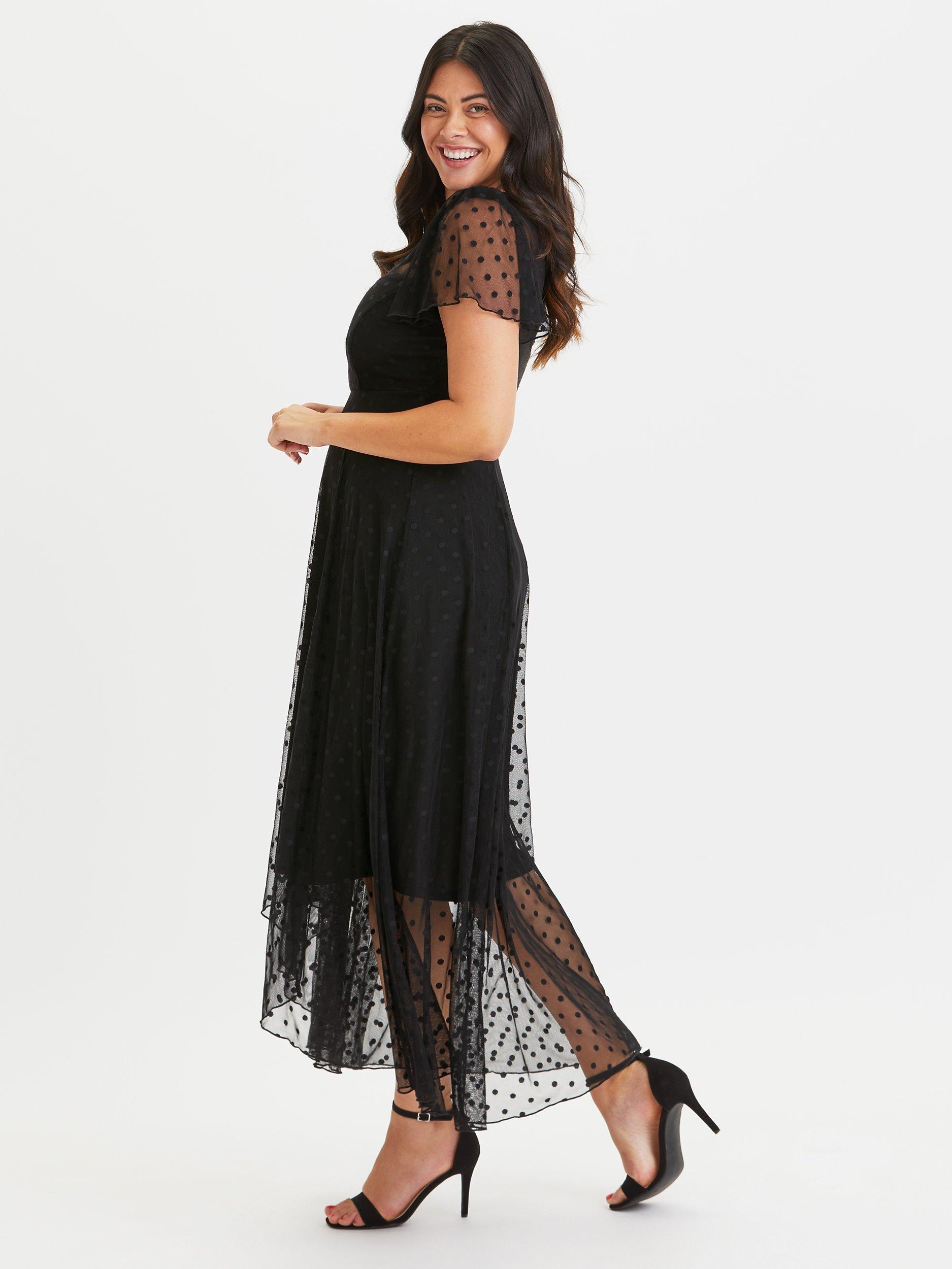 Product image 3 of 4, which shows Scarlett & Jo Doby Polka Dot Midi Dress, Black Doby, 12