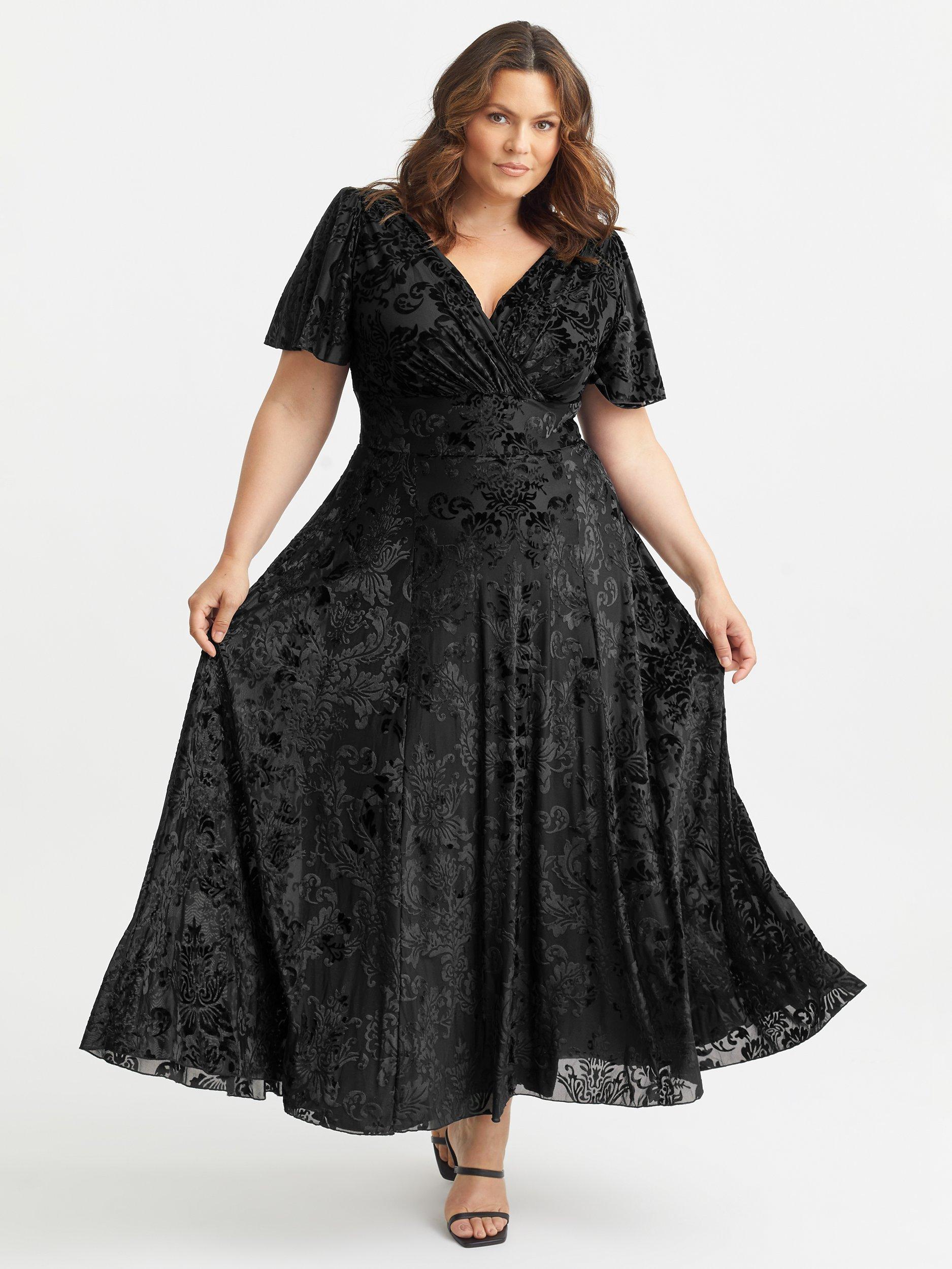 Product image 1 of 4, which shows Scarlett & Jo Flock Velvet Midi Dress, Black, 16