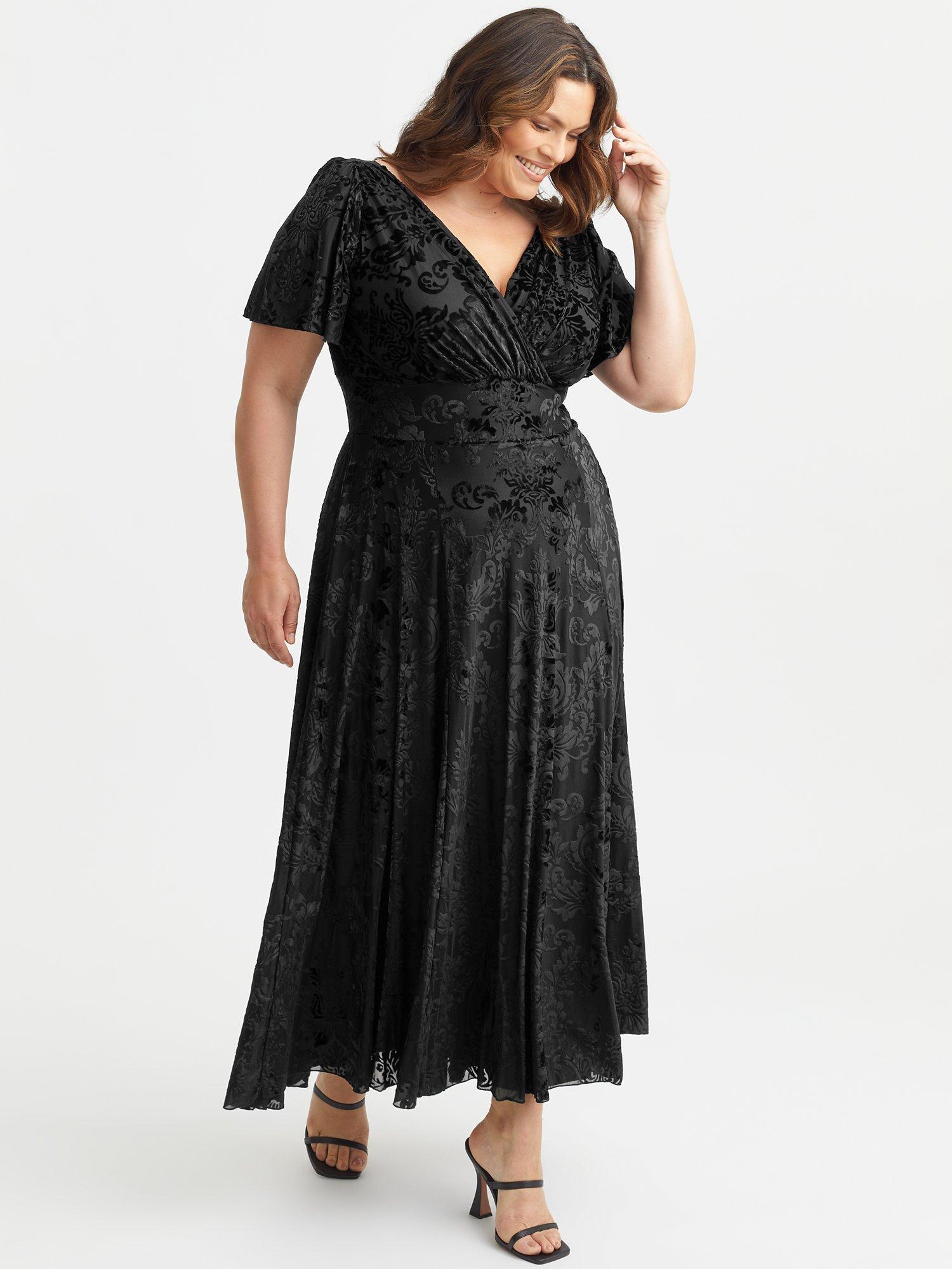 Product image 3 of 4, which shows Scarlett & Jo Flock Velvet Midi Dress, Black, 16