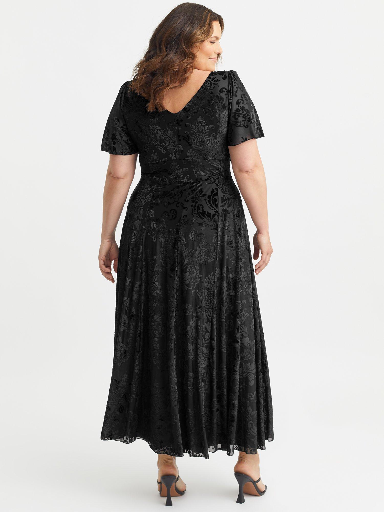 Product image 4 of 4, which shows Scarlett & Jo Flock Velvet Midi Dress, Black, 16