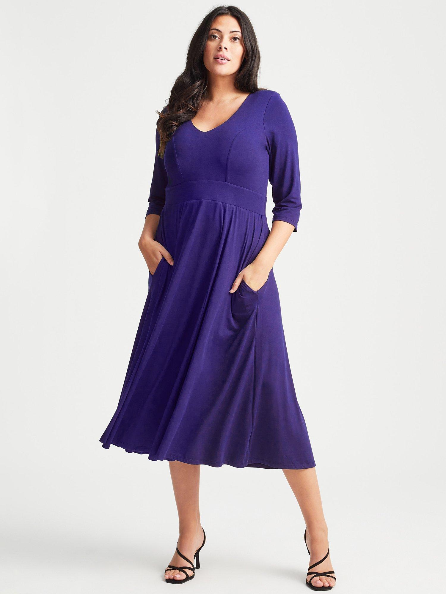 Scarlett & Jo V Neck Fit and Flare Mid Dress, Purple