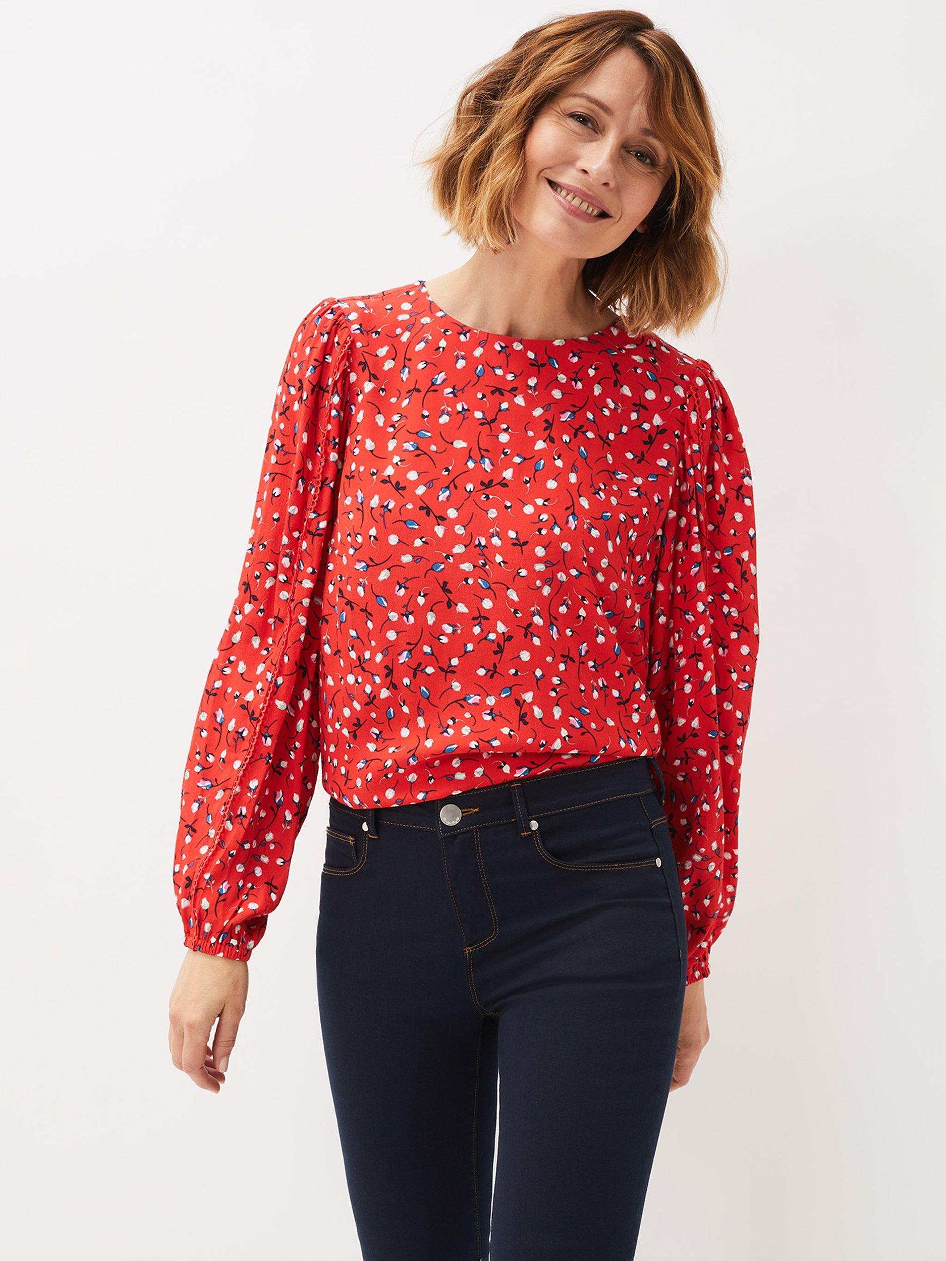 Phase Eight Alexandra Ditsy Print Blouse, Red/Ivory