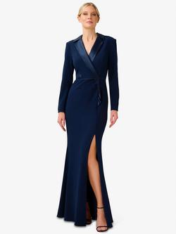 Adrianna Papell Crepe Tuxedo Maxi Dress, Midnight, Midnight