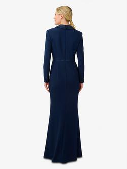 Adrianna Papell Crepe Tuxedo Maxi Dress, Midnight - view 2, Midnight