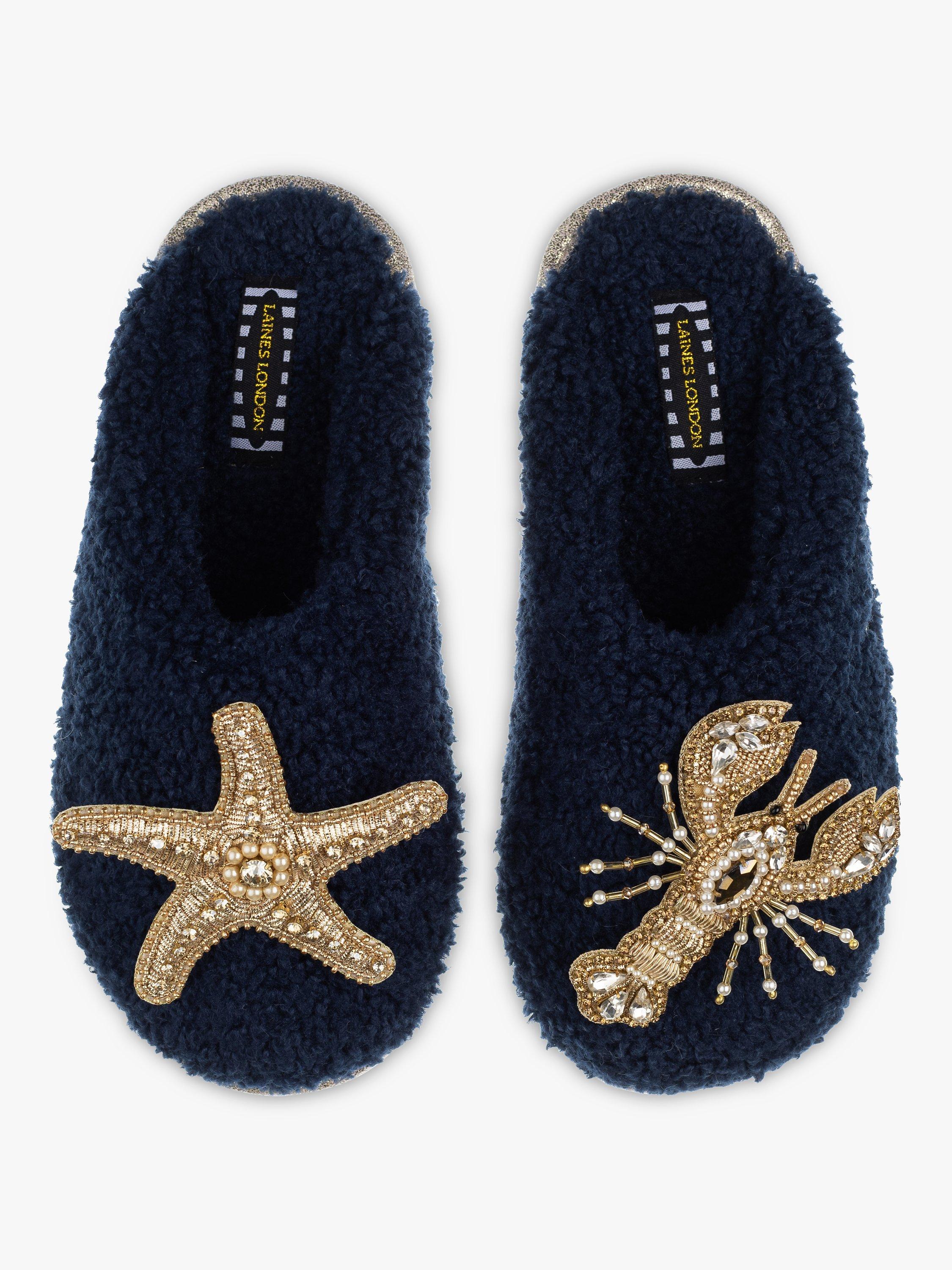 Laines London Gold Lobster & Starfish Teddy Mules, Navy
