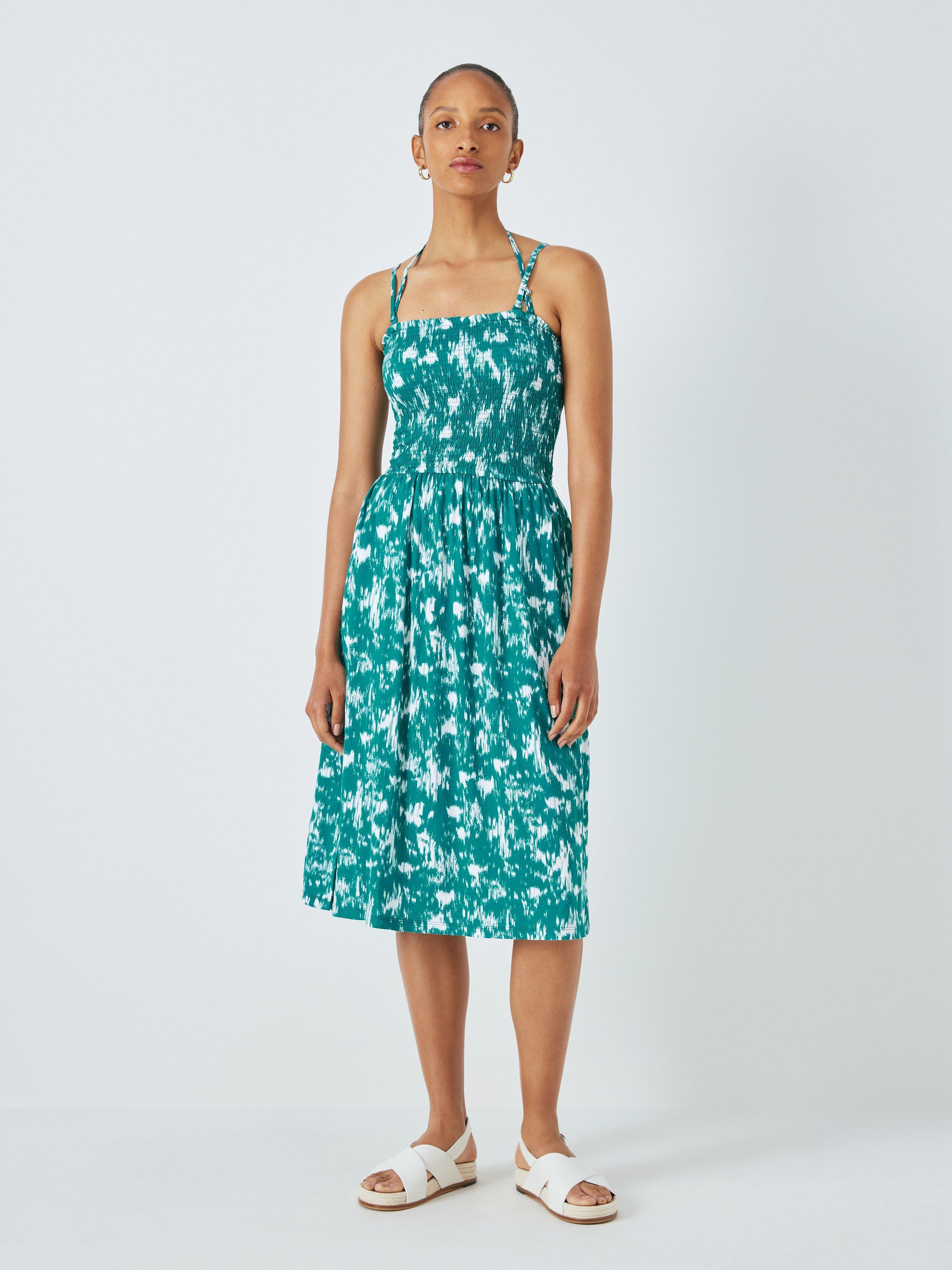 John Lewis Bora Midi Beach Dress, Jade/Ivory