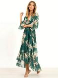 Yumi Floral Kimono Sleeves Dip Hem Wrap Midi Dress