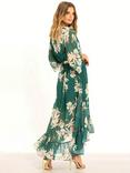 Yumi Floral Kimono Sleeves Dip Hem Wrap Midi Dress