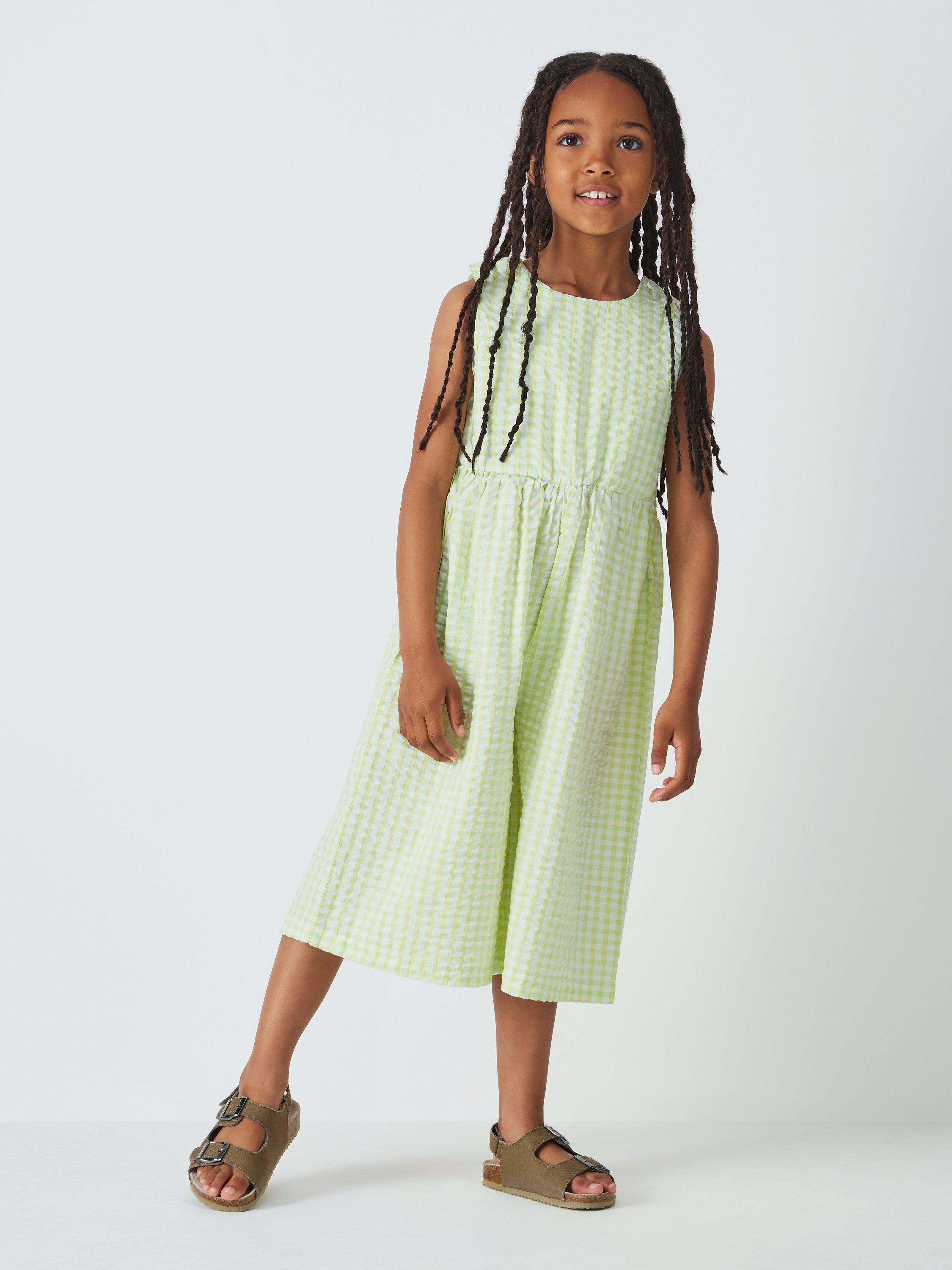 John Lewis ANYDAY Kids' Cotton Gingham Jumpsuit, Green