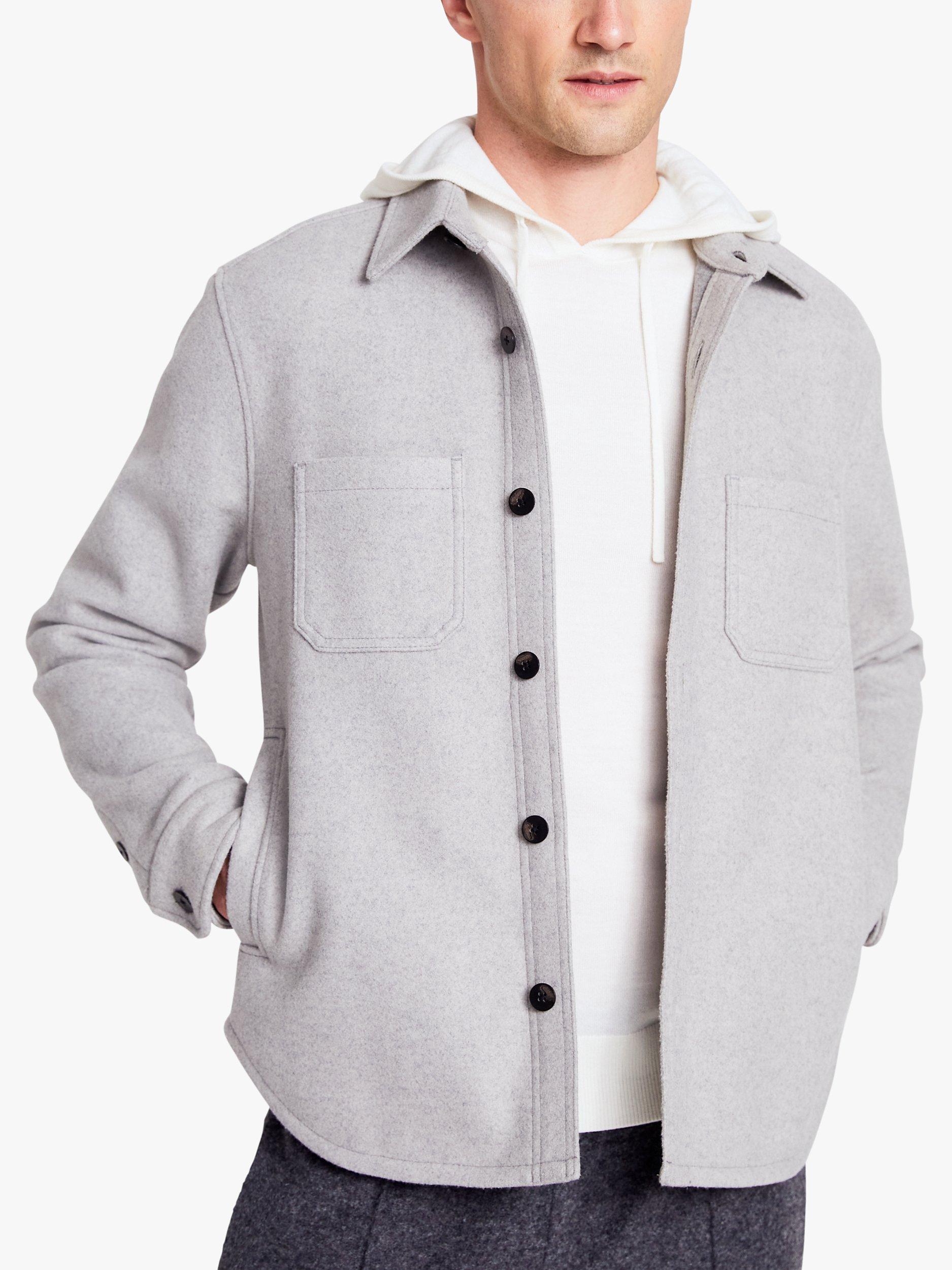 Moss Bros. Plain Textured Flannel Shacket, Grey