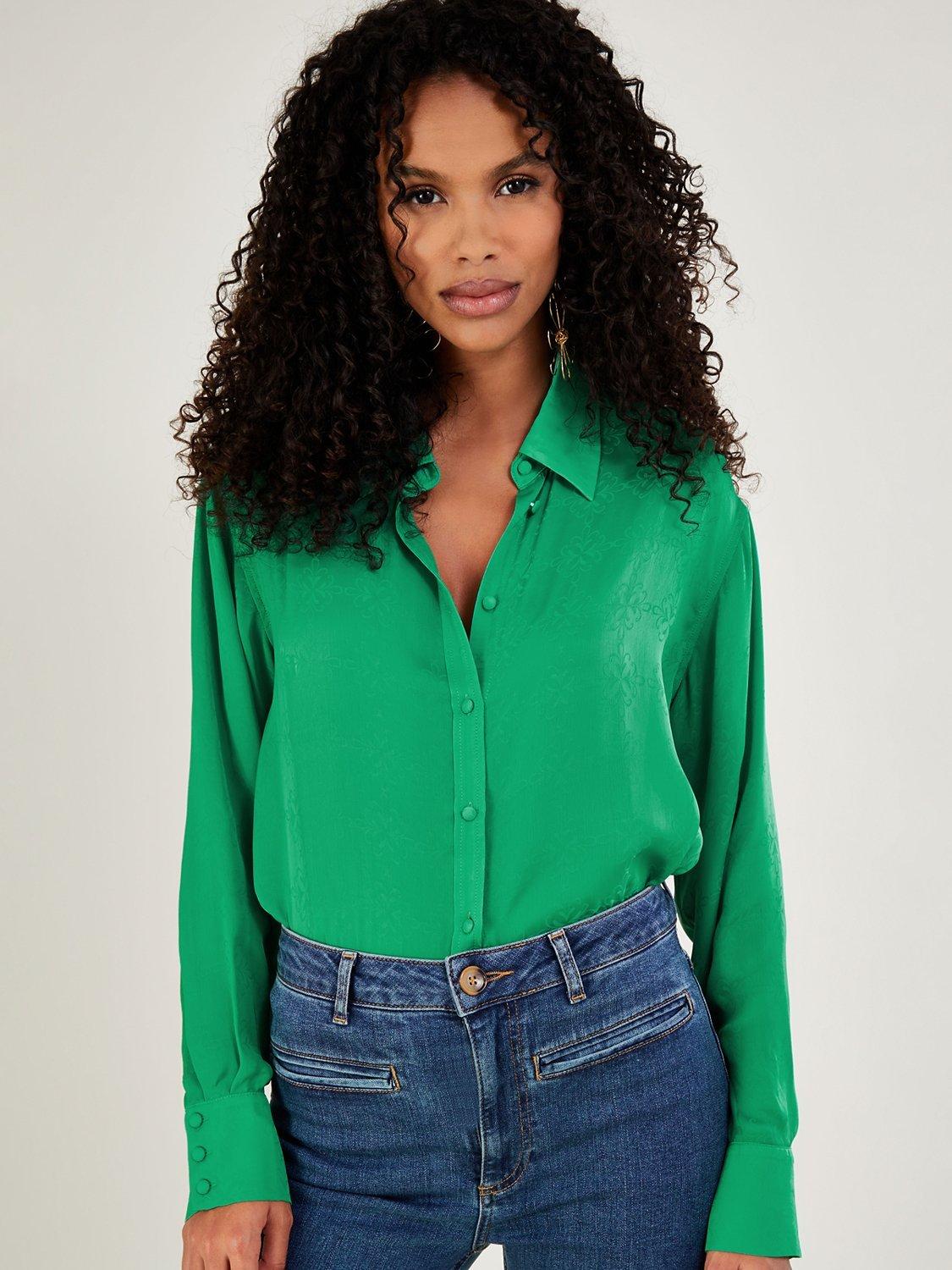 Monsoon Saskia Satin Blouse, Green