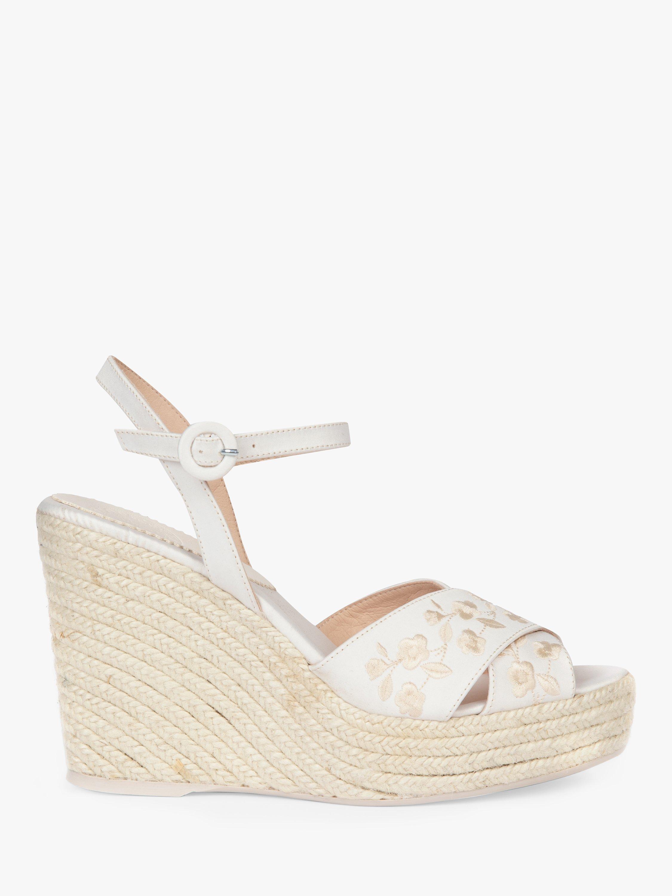 Penelope Chilvers Santorini Embroidered Wedge Sandals, Ivory
