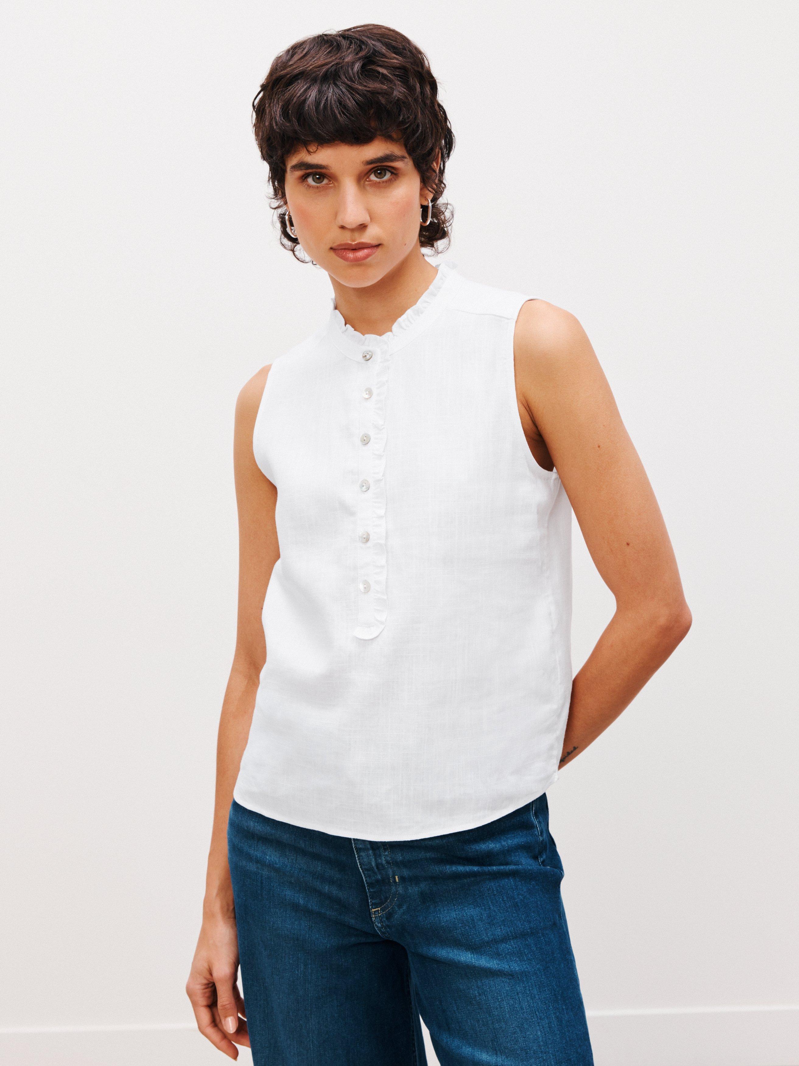 John Lewis Linen Blend Sleeveless Top, White, 12