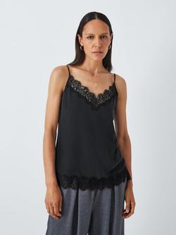 John Lewis Pure Silk Lace Trim Cami Top, Black