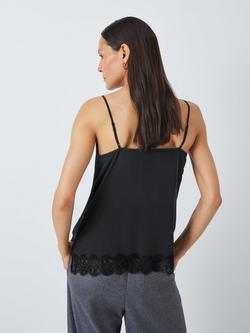 John Lewis Pure Silk Lace Trim Cami Top - view 2, Black