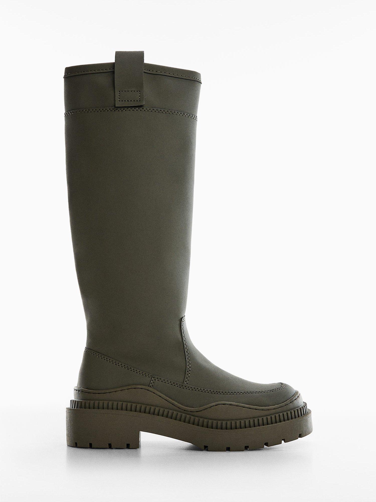 Mango Platform Calf Boots, Green