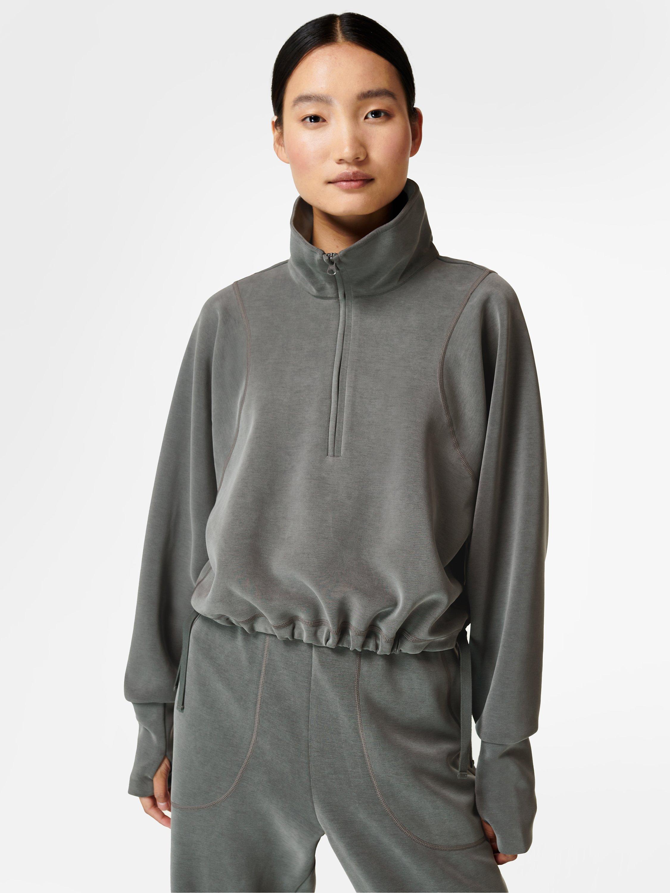 Sweaty Betty Sand Wash Half Zip Jumper, Charcoal Grey
