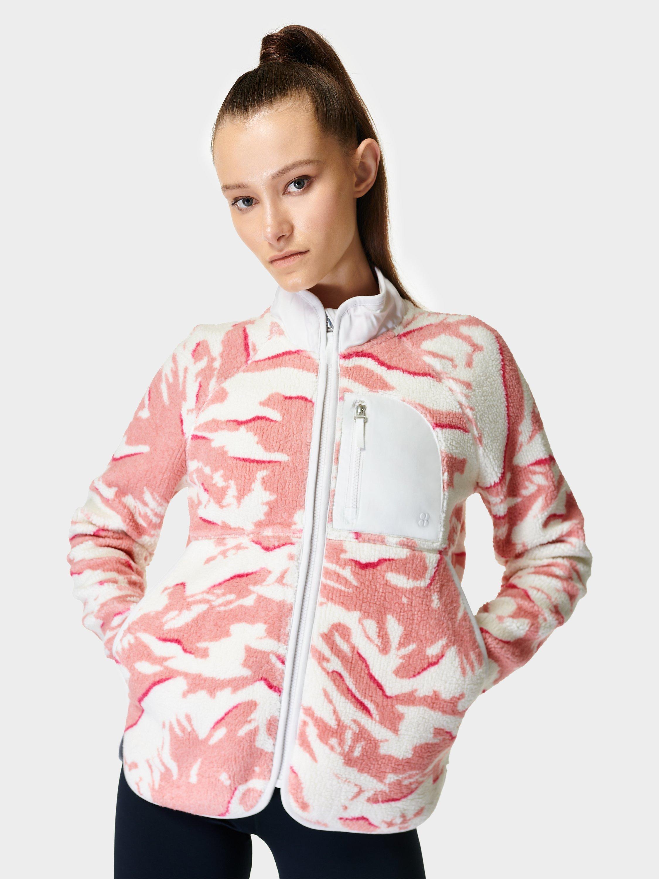 Sweaty Betty Pennine Sherpa Fleece Jacket, Pink Peaks Print