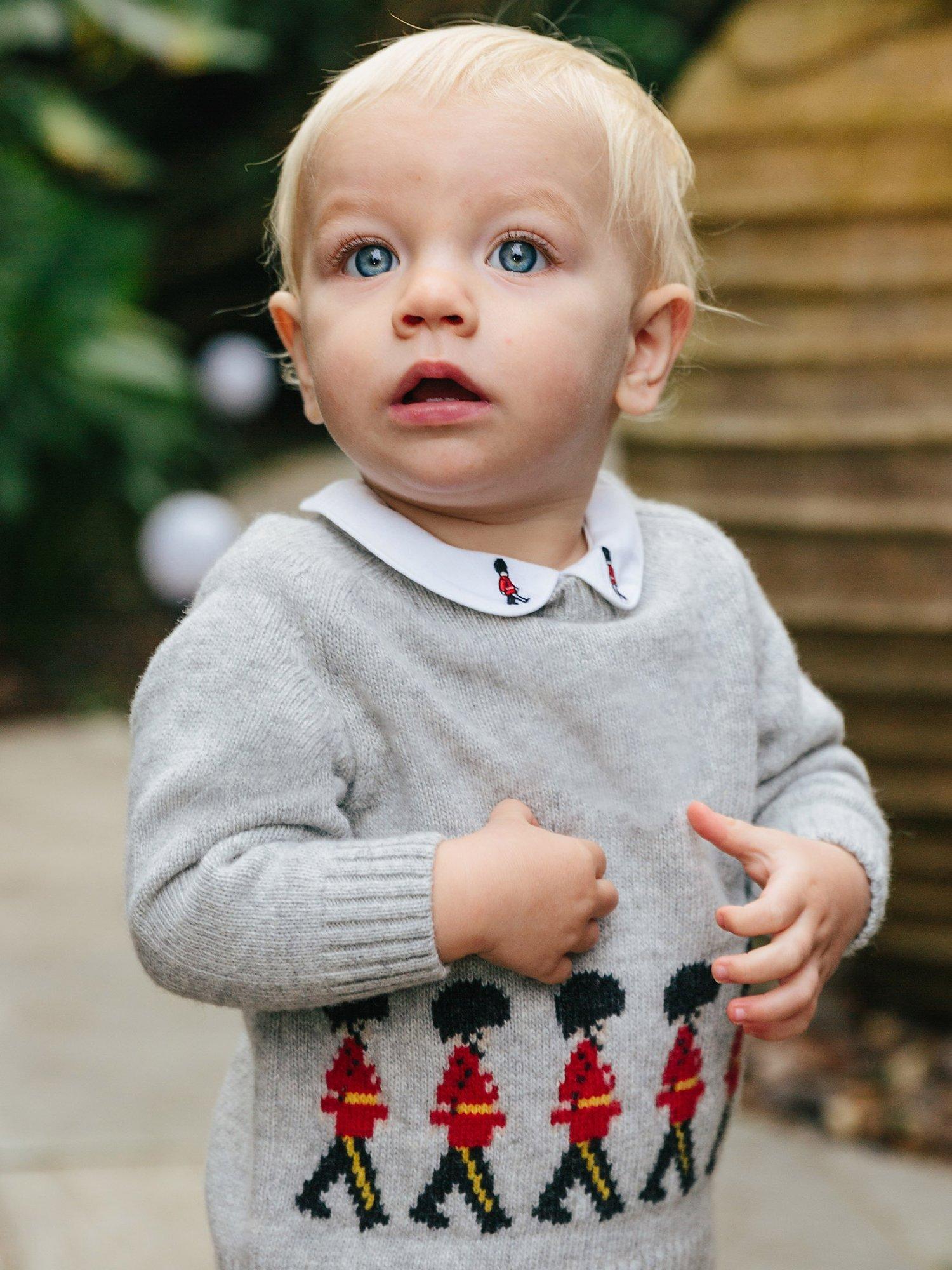 Trotters Baby Wool and Cashmere Blend Guardsman Jumper, Grey Marl