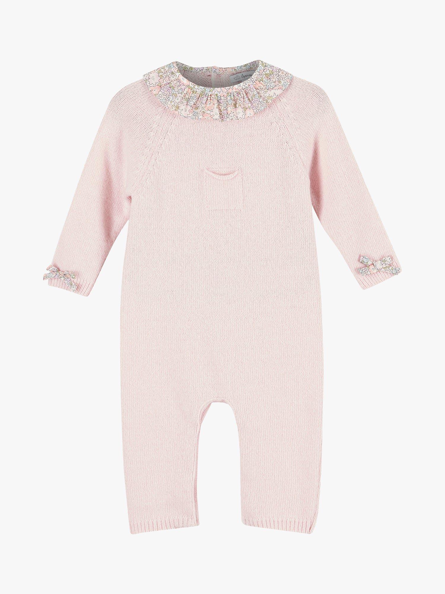 Trotters Baby Michelle Trim Cashmere Blend Knitted All-in-One Pyjamas, Pale Pink