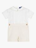 Trotters Kids' Rupert Short Sleeve Shirt & Shorts Set, Oatmeal/White