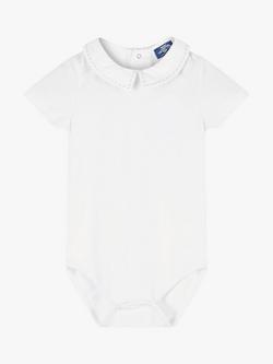 Trotters Baby Monty Stitched Eton Collar Jersey Bodysuit, White/Pale Blue