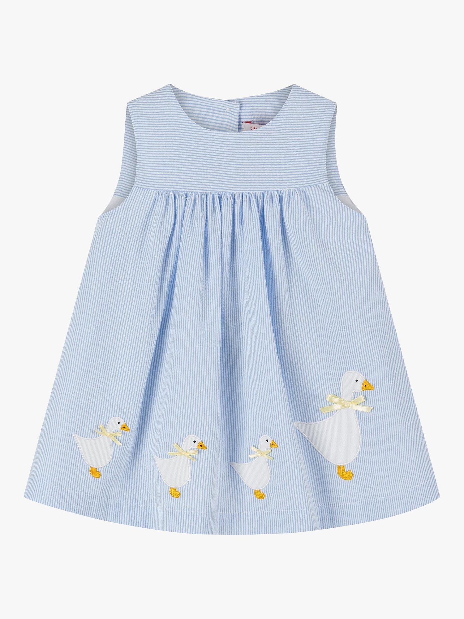 Trotters Baby Jemima Striped Pinafore Dress, Pale Blue