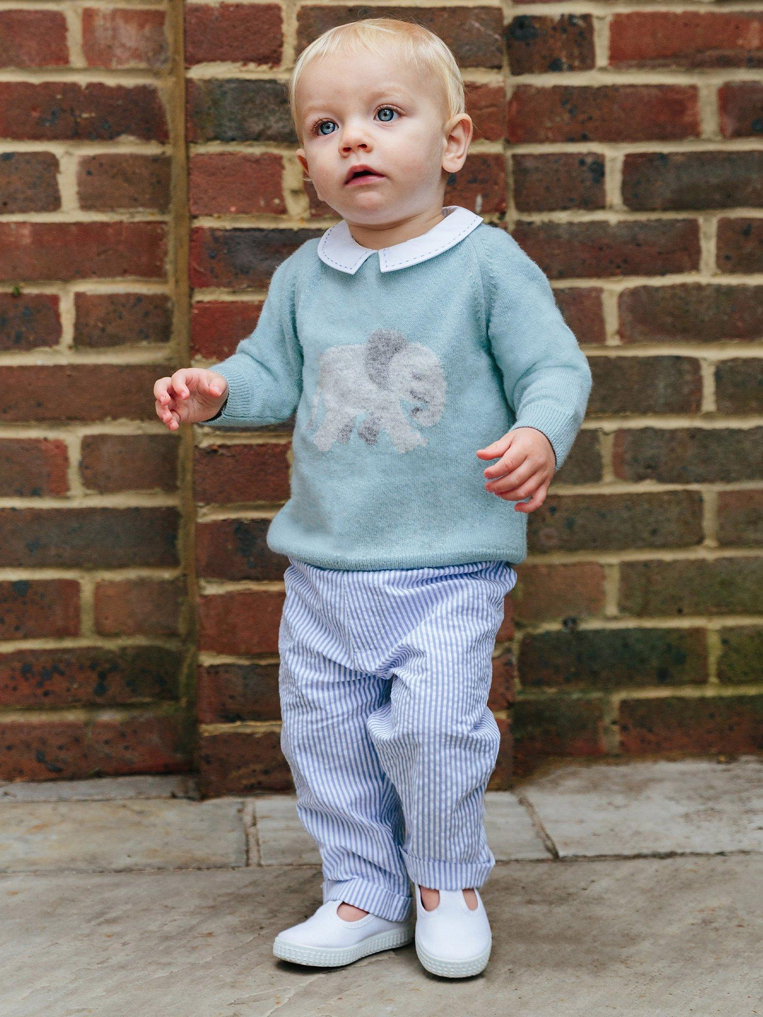Trotters Baby Edgar Elephant Cashmere Blend Jumper, Sage Green