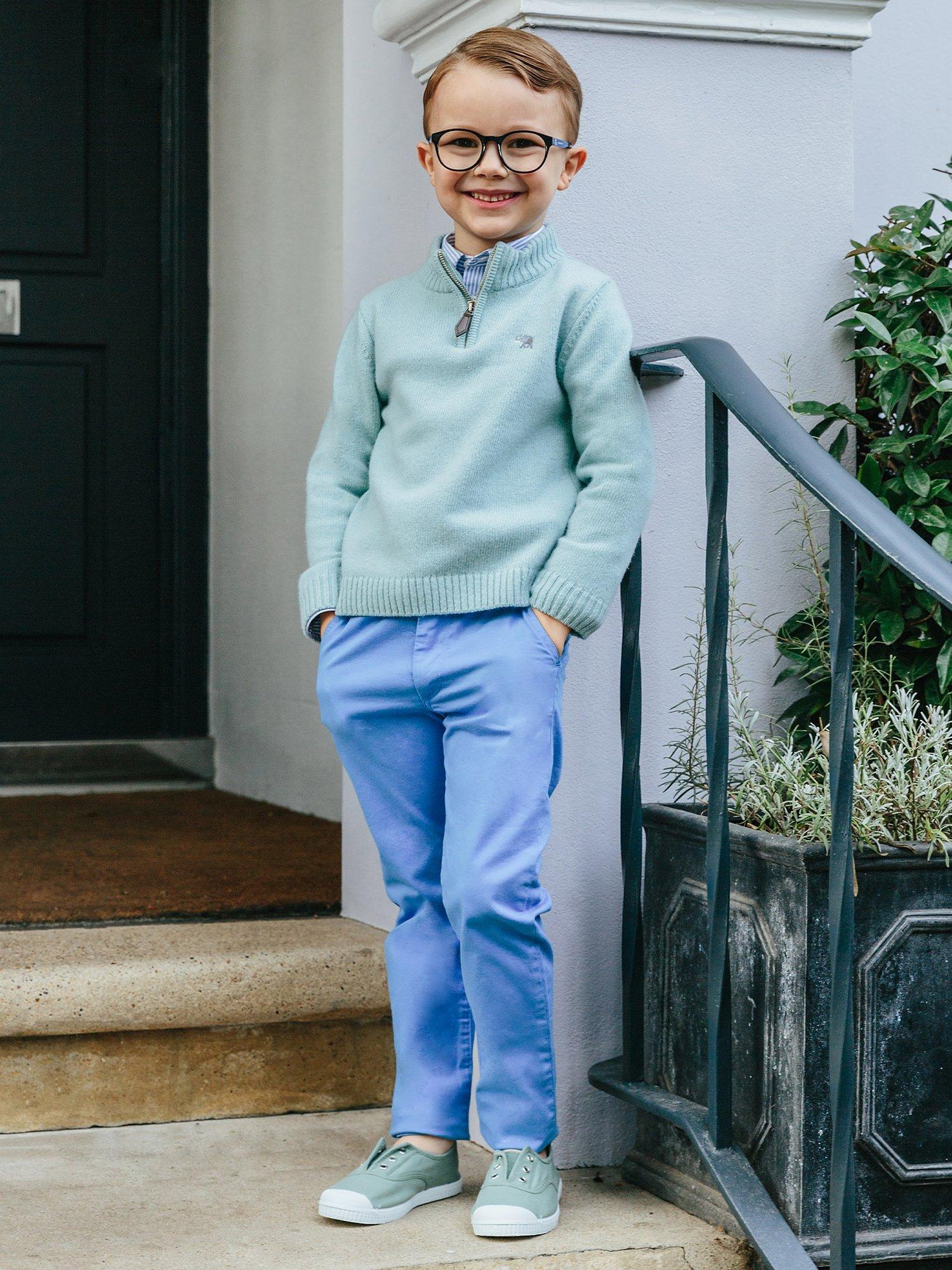 Trotters Kids' Calum Half Zip Wool and Cashmere Blend Jumper, Sage Green