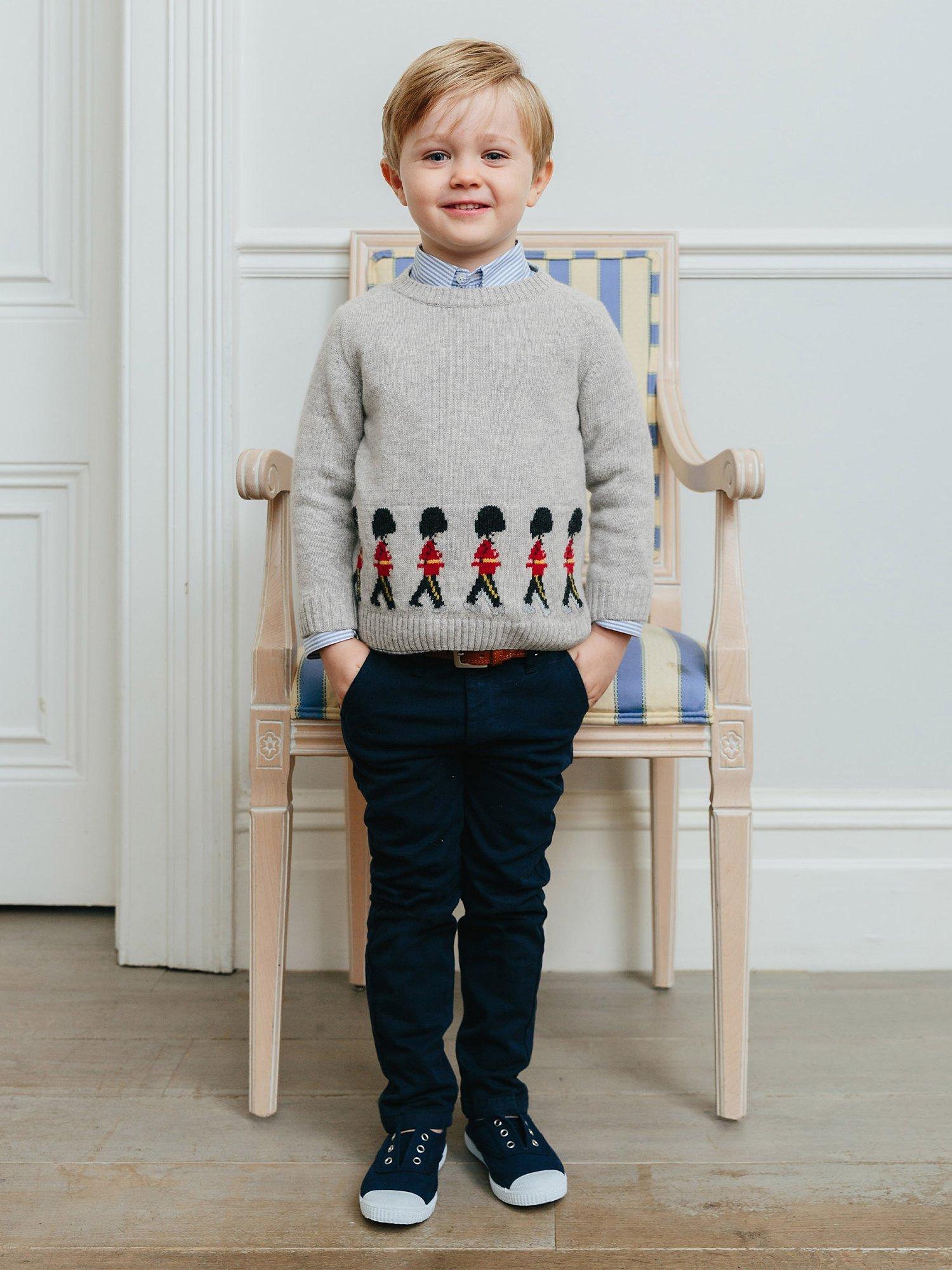 Trotters Kids' Wool and Cashmere Blend Guardsman Jumper, Grey Marl