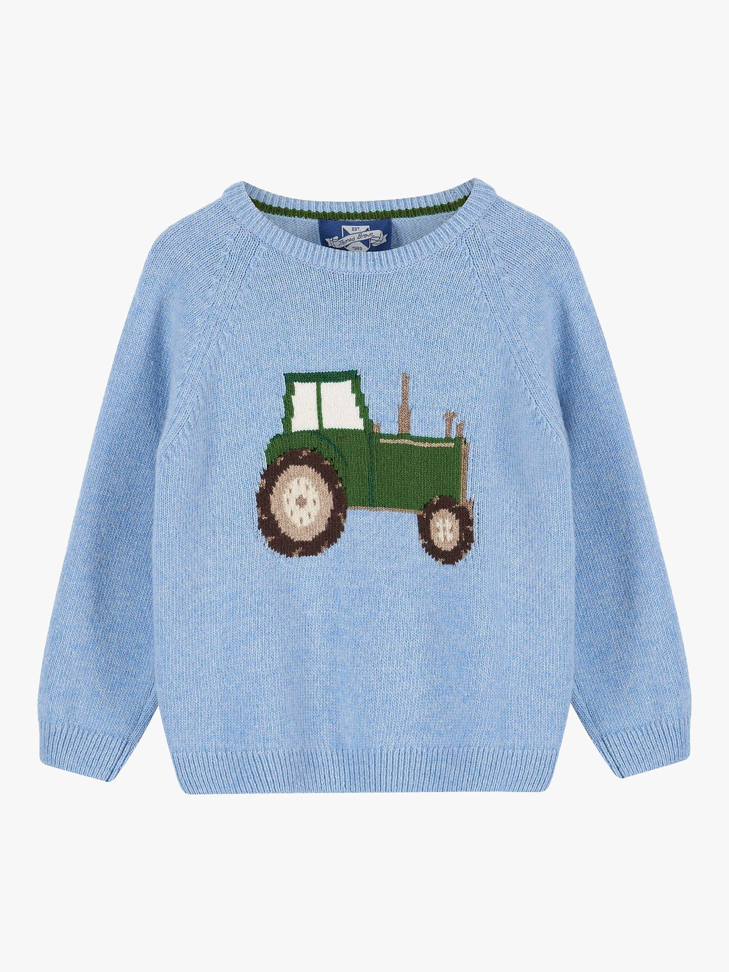 Trotters Kids' Wool Blend Tractor Jumper, Pale Blue Marl