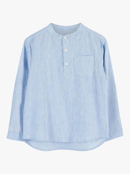 Trotters Kids' Oscar Collarless Shirt, Pale Blue - view 2, Pale Blue