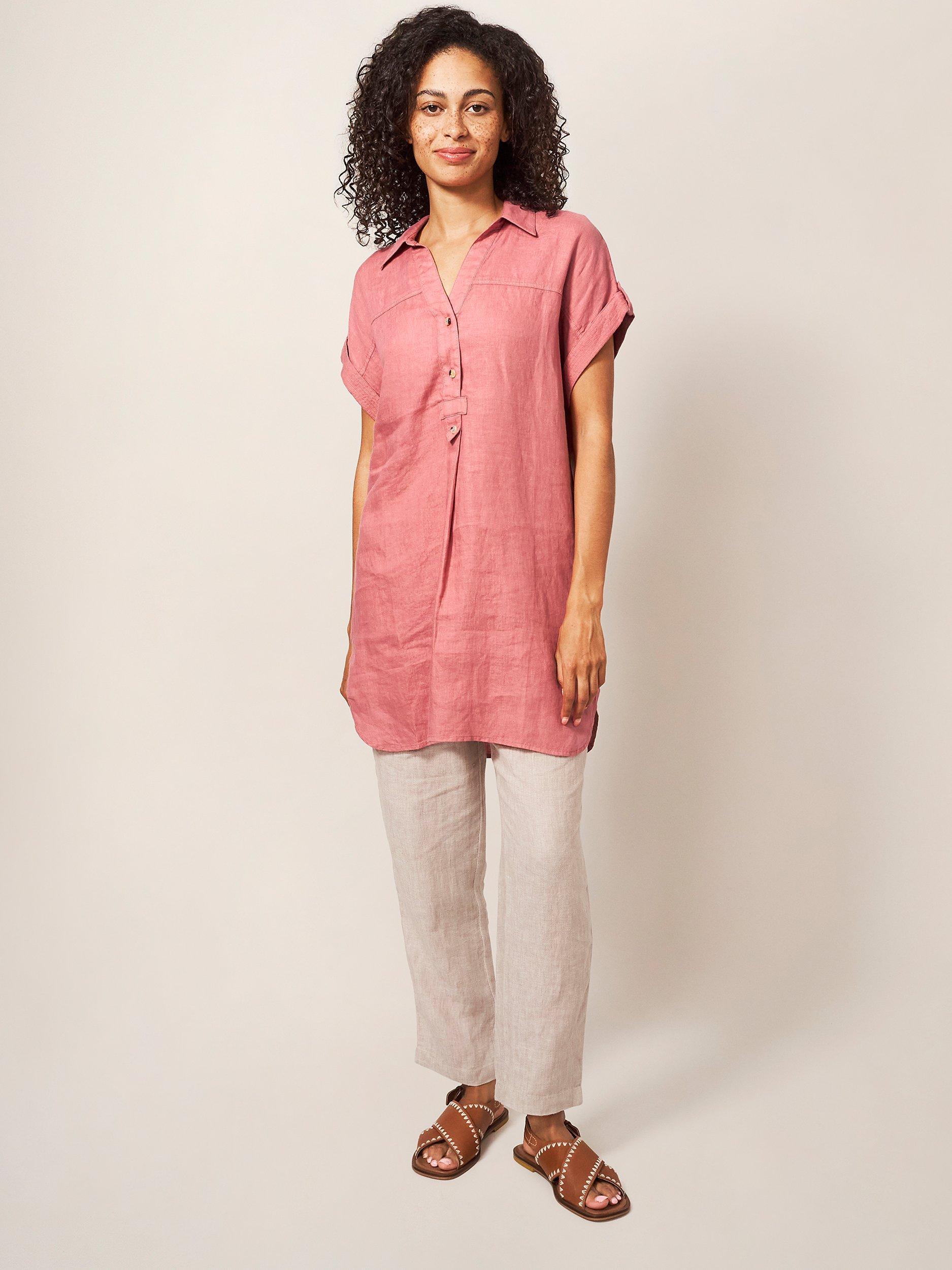 White Stuff Elsie Linen Tunic, Pink, 14