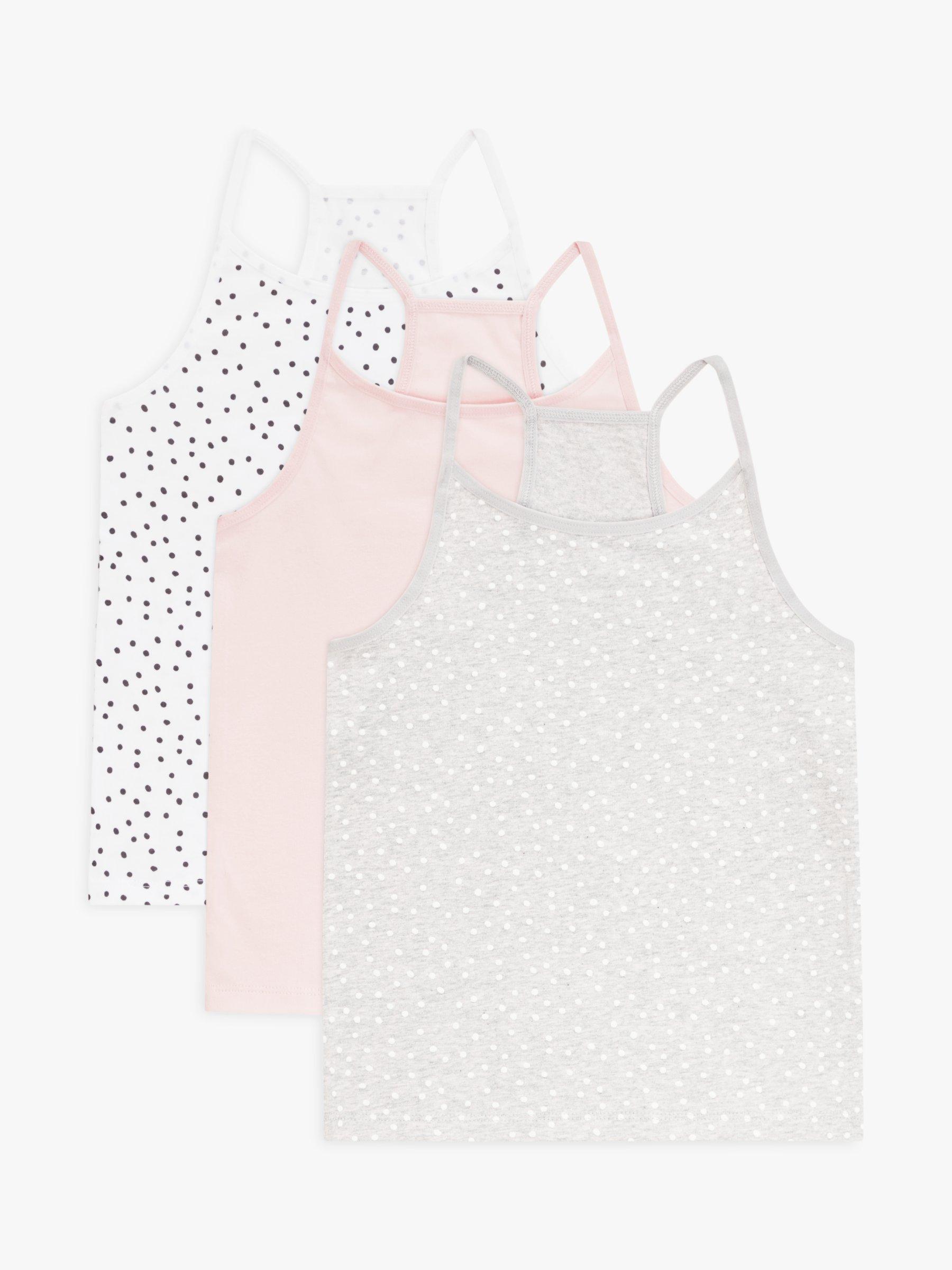 John Lewis Kids' Spot/Plain Racerback Vests, Pack of 3, Multi