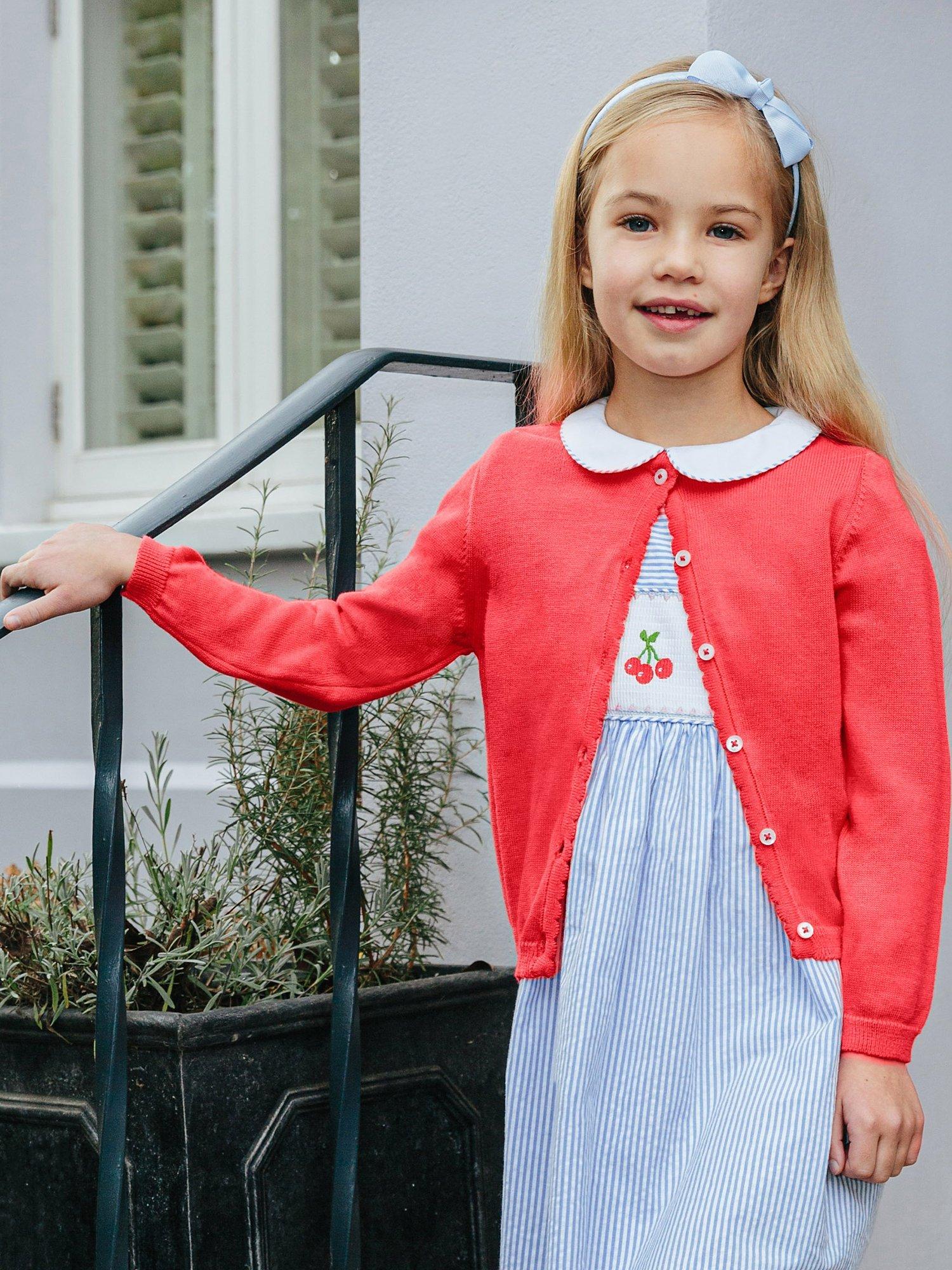 Trotters Kids' Scalloped Edge Cardigan, Watermelon