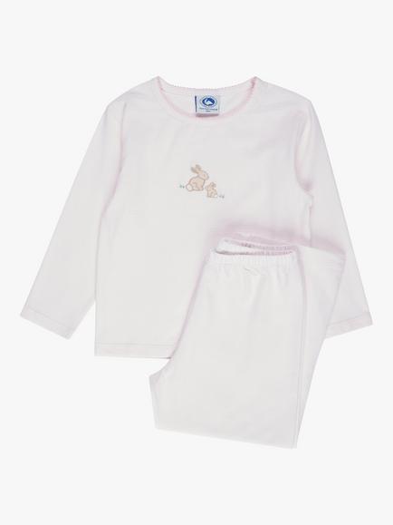 Trotters Kids' Bunny Jersey Stripe Pyjama Set, Pink, Pink