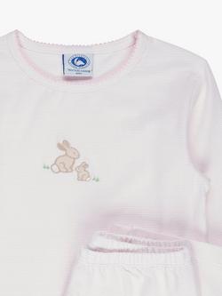Trotters Kids' Bunny Jersey Stripe Pyjama Set, Pink - view 2, Pink