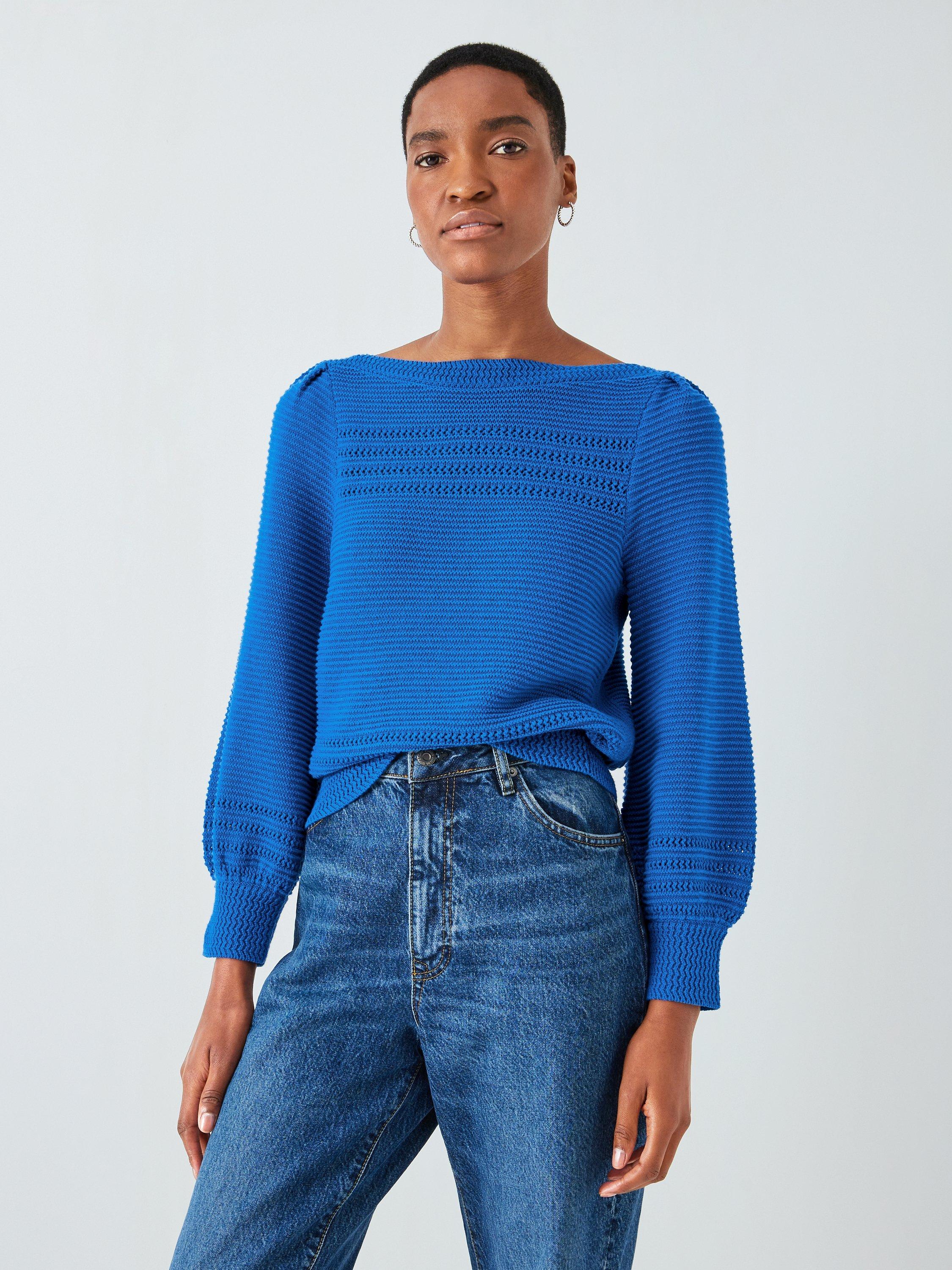 John Lewis Boat Neck Mixed Stitch Jumper, Blue Quartz