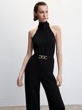 Mango Cuca Halter Neck Jumpsuit, Black