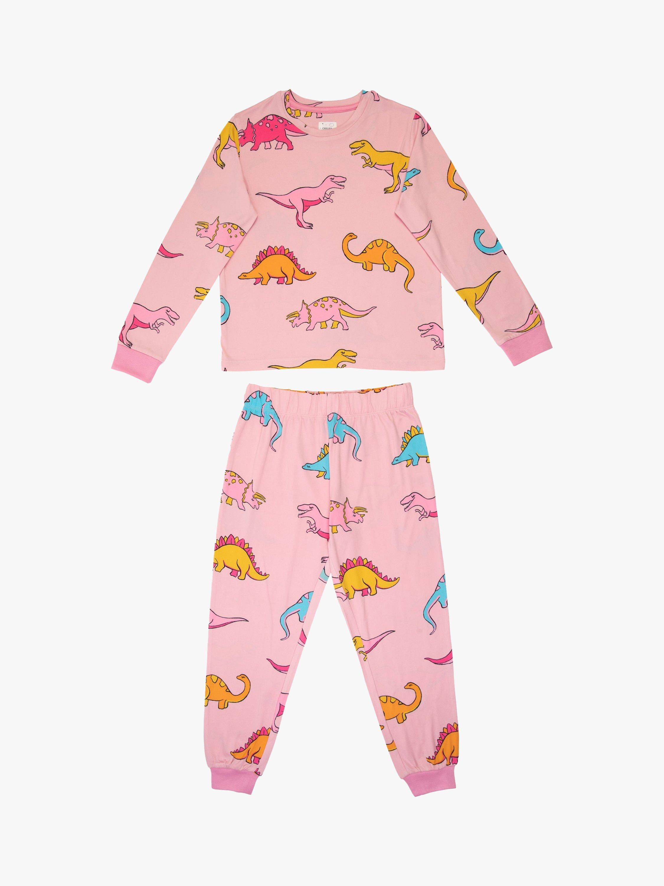 Chelsea Peers Kids' Dinosaur Pyjama Set, Pink