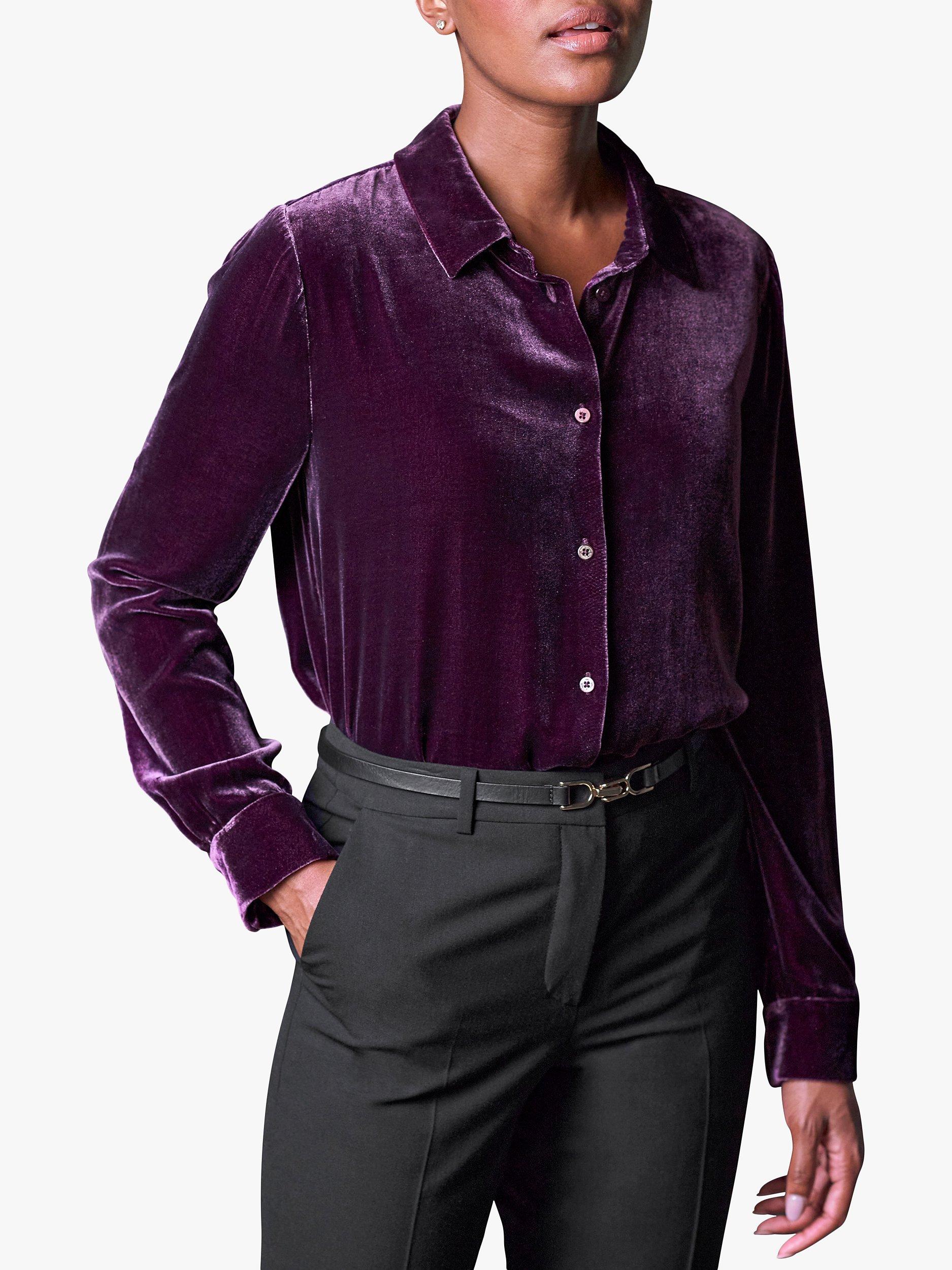 Product image 1 of 3, which shows Pure Collection Silk Blend Velvet Shirt, Italian Plum, 8