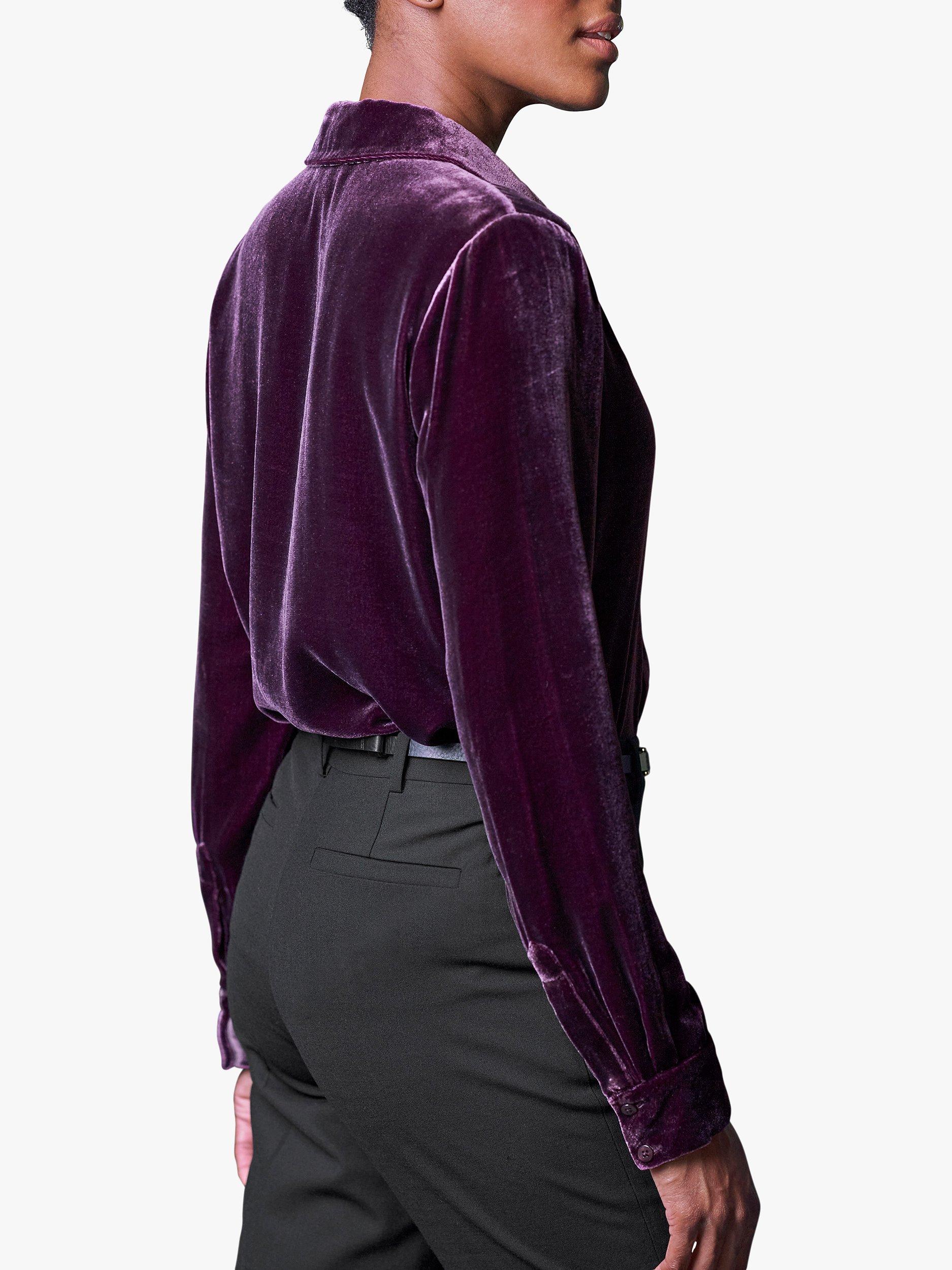 Product image 2 of 3, which shows Pure Collection Silk Blend Velvet Shirt, Italian Plum, 8