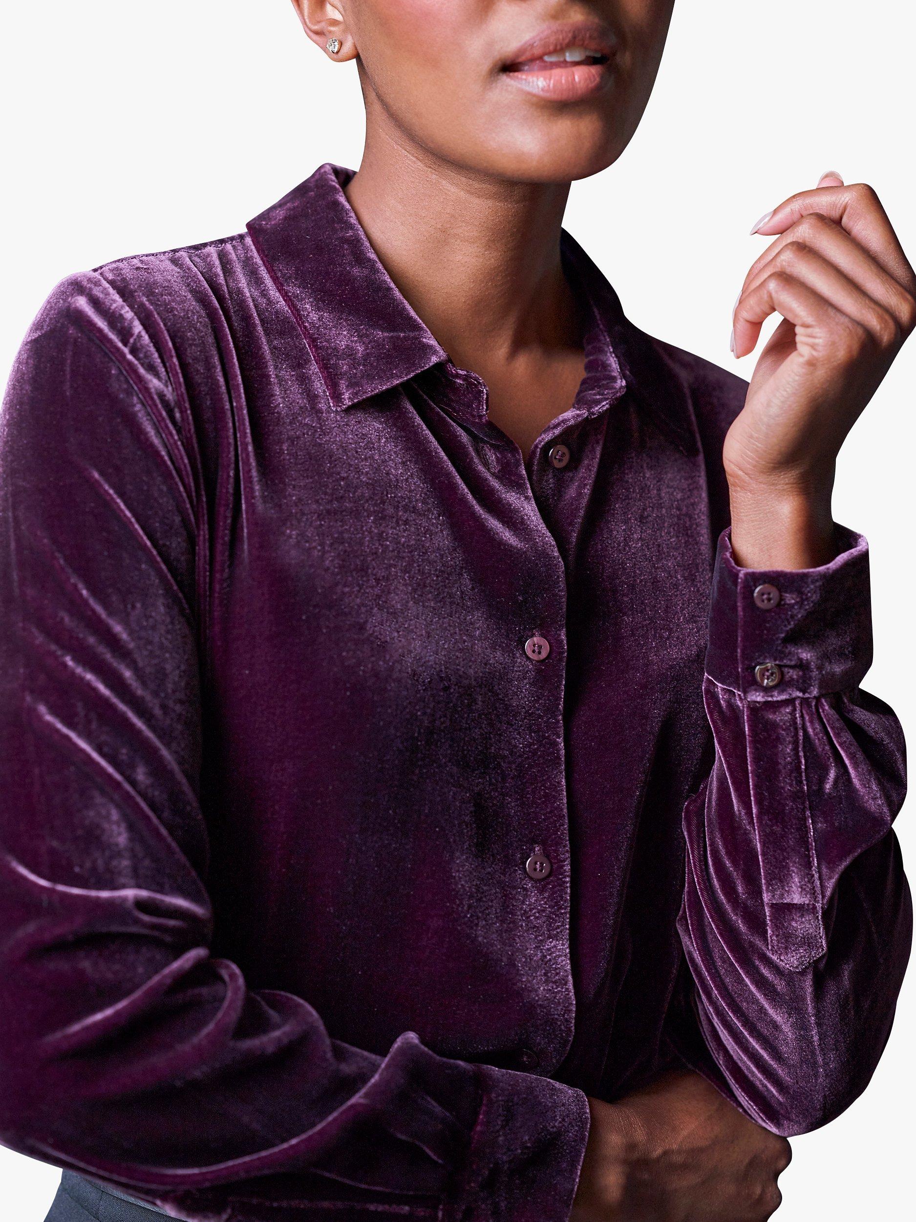Product image 3 of 3, which shows Pure Collection Silk Blend Velvet Shirt, Italian Plum, 8