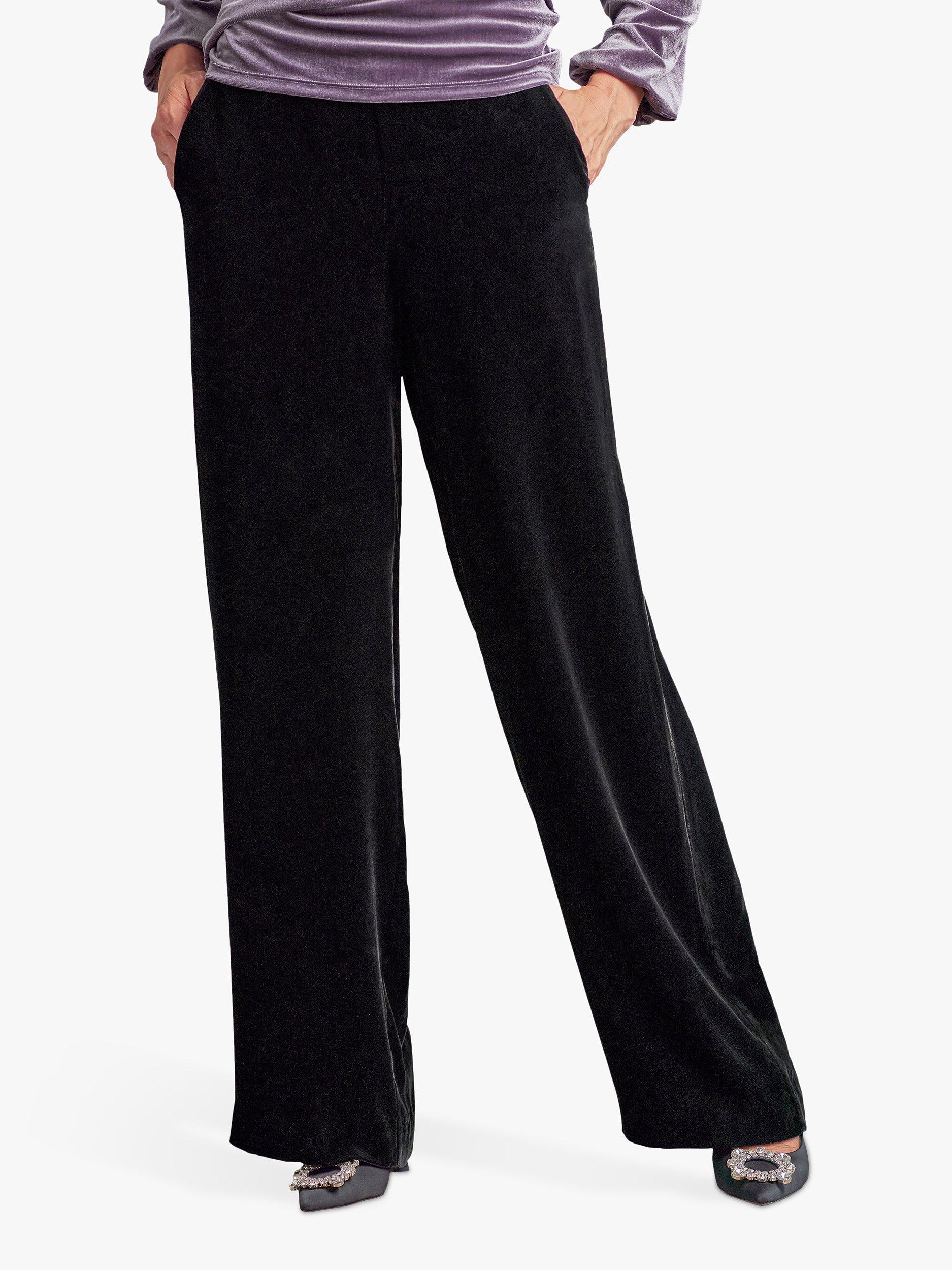 Product image 1 of 2, which shows Pure Collection Silk Blend Velvet Palazzo Trousers, Black, 12