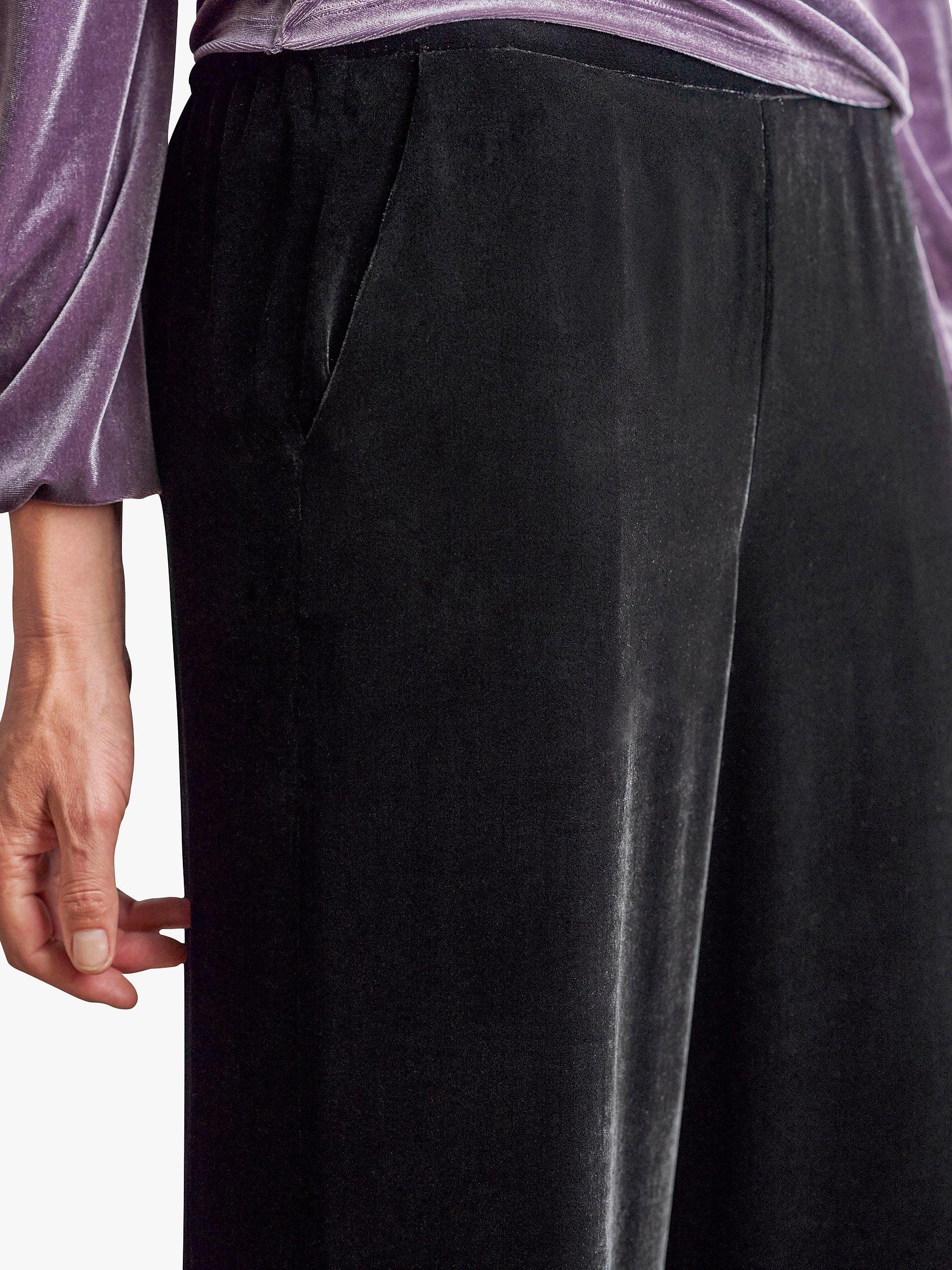 Product image 2 of 2, which shows Pure Collection Silk Blend Velvet Palazzo Trousers, Black, 12