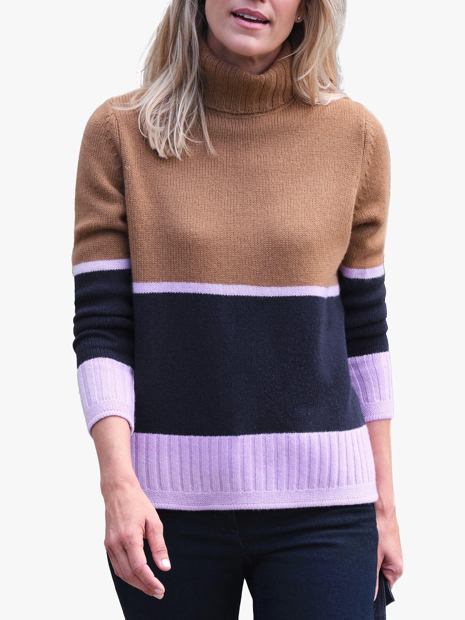 Pure Collection Colourblock Cashmere Jumper, Brown, 8